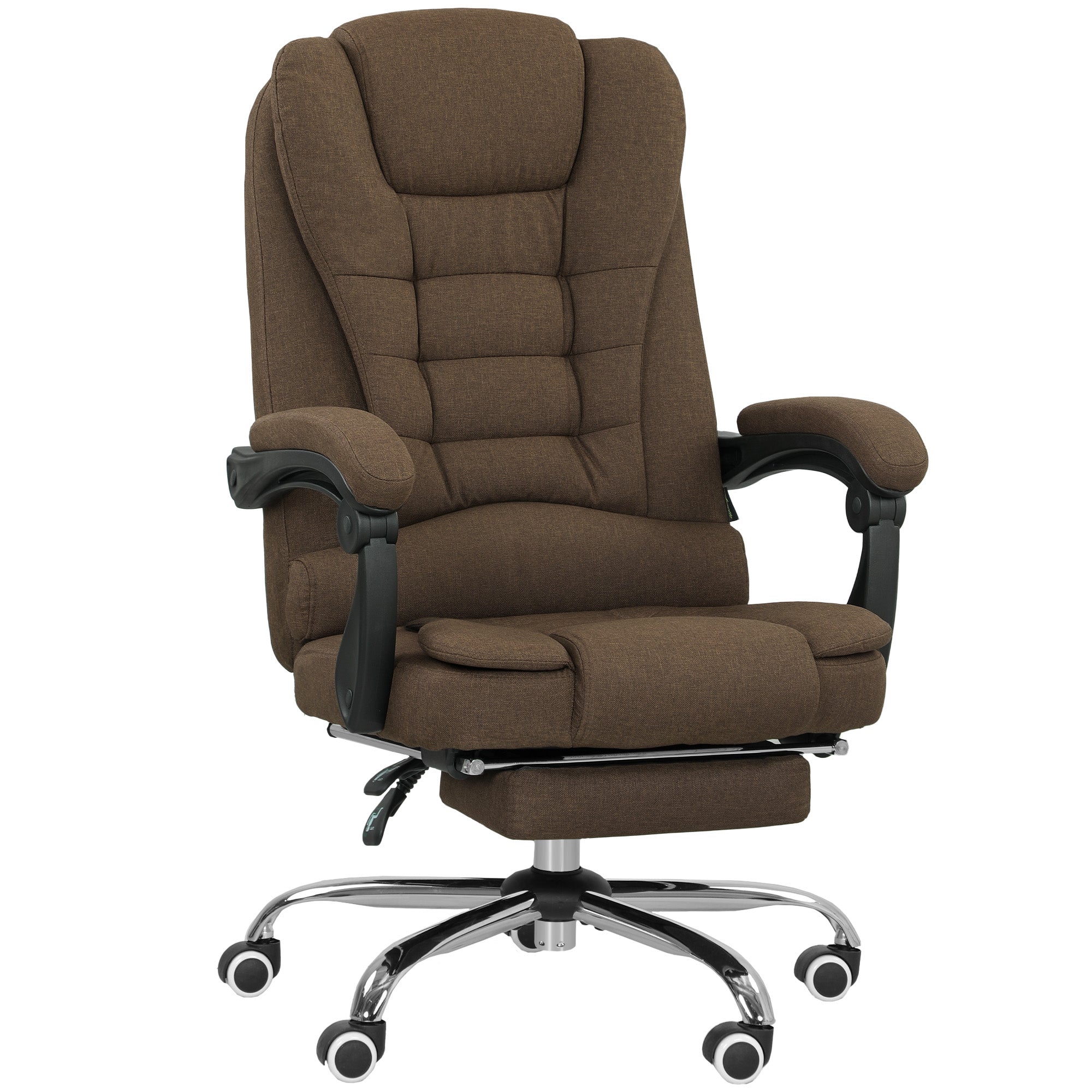 Fauteuil de bureau, chaise de bureau ergonomique avec hauteur réglable, dossier inclinable et repose-pied, tissu aspect lin, pour chambre, télétravail, charge 120 Kg, marron