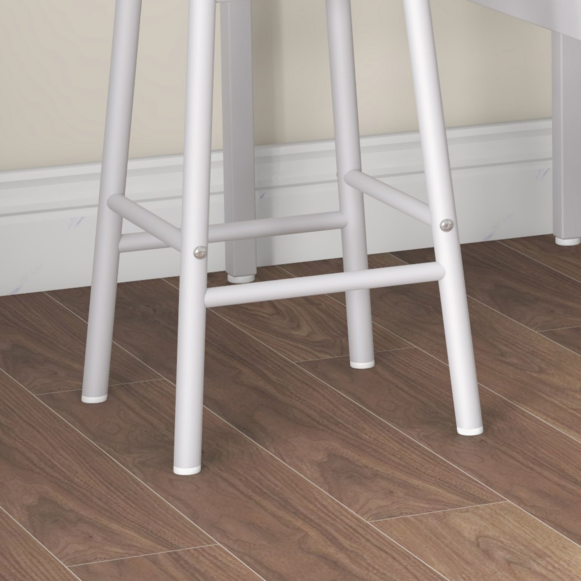 Ensemble table de bar bistrot + 2 tabourets avec repose-pieds table mange-debout structure en acier design industriel table haute de cuisine plateau aspect bois naturel blanc