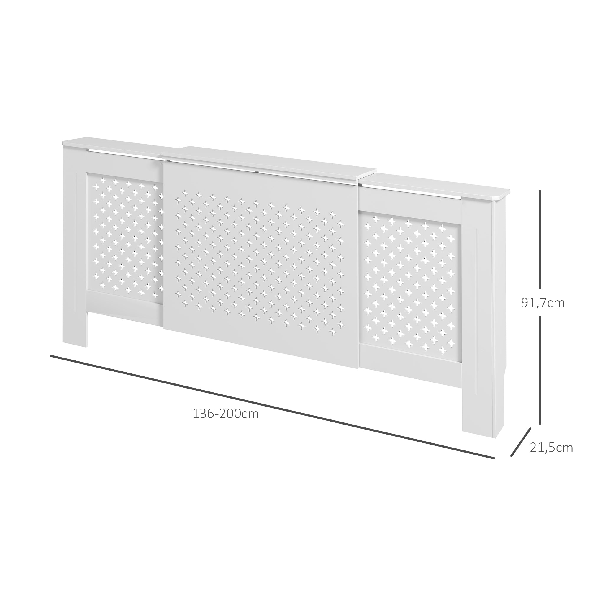 Cache radiateur ajustable couvercle de radiateur contemporain à motif nid d'abeille 136-200 x 21,5 x 91,7 cm cache-radiateur en bois pour chambre à coucher, salon - blanc