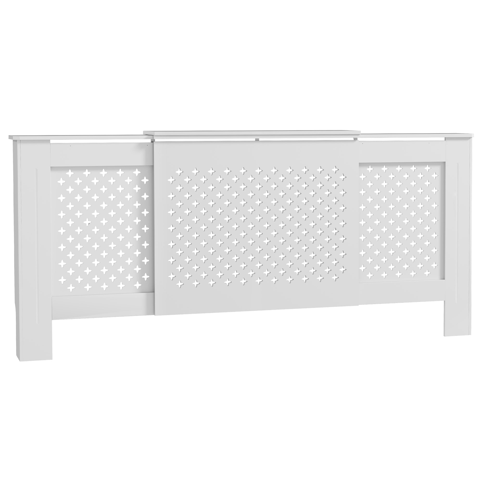 Cache radiateur ajustable couvercle de radiateur contemporain à motif nid d'abeille 136-200 x 21,5 x 91,7 cm cache-radiateur en bois pour chambre à coucher, salon - blanc