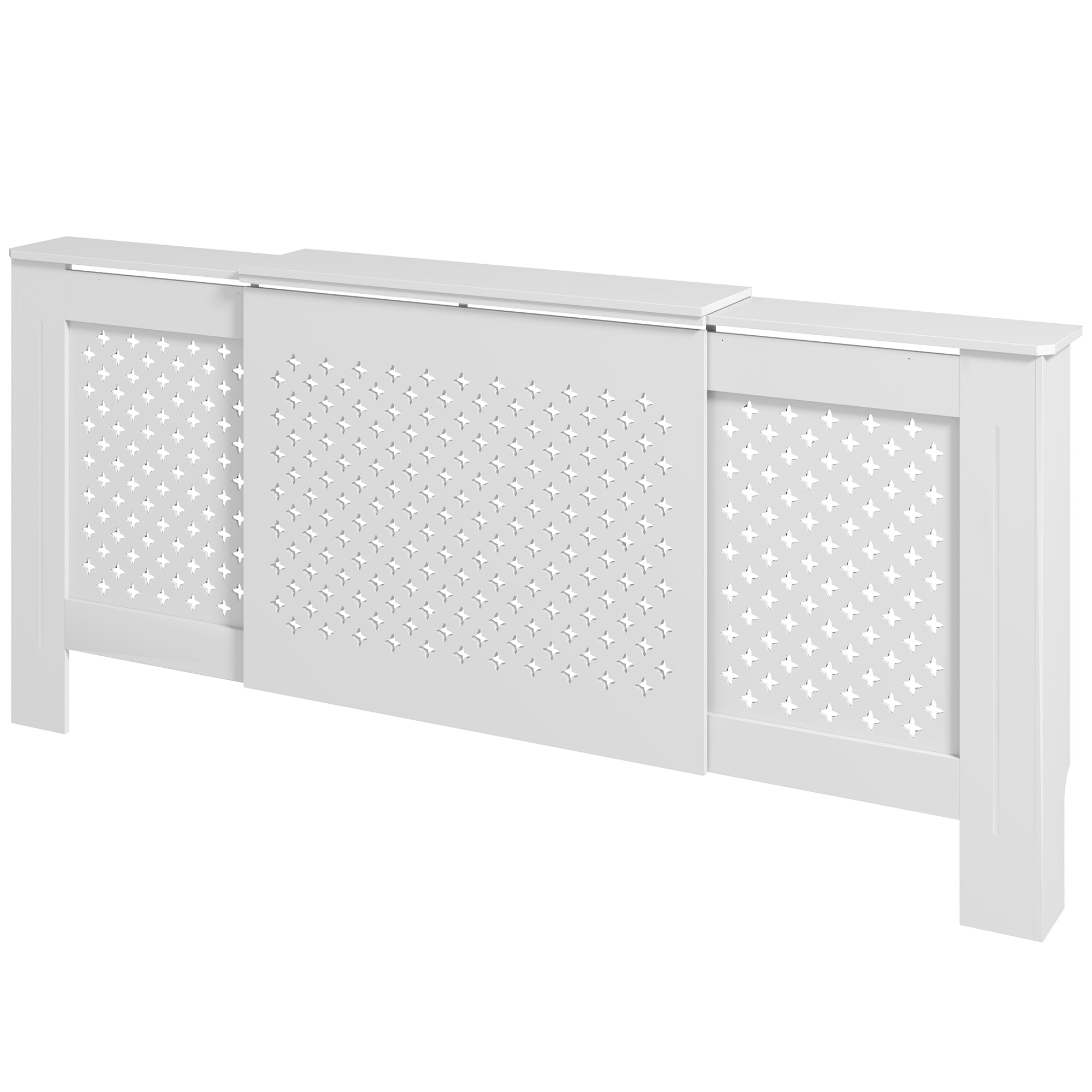 Cache radiateur ajustable couvercle de radiateur contemporain à motif nid d'abeille 136-200 x 21,5 x 91,7 cm cache-radiateur en bois pour chambre à coucher, salon - blanc