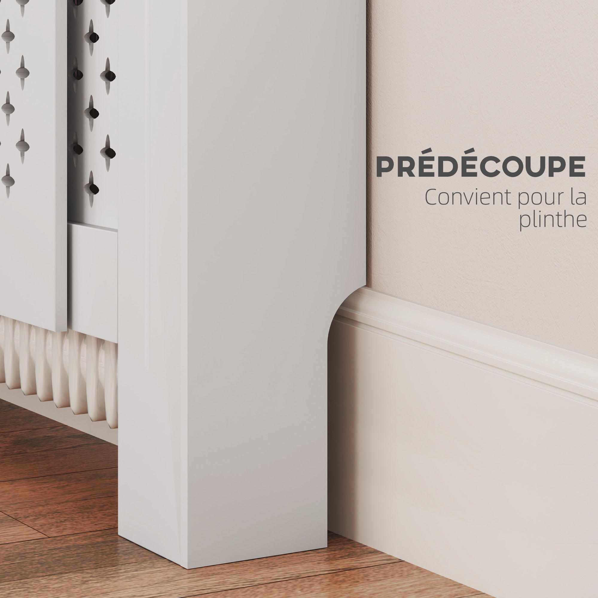 Cache radiateur ajustable couvercle de radiateur contemporain à motif nid d'abeille 136-200 x 21,5 x 91,7 cm cache-radiateur en bois pour chambre à coucher, salon - blanc