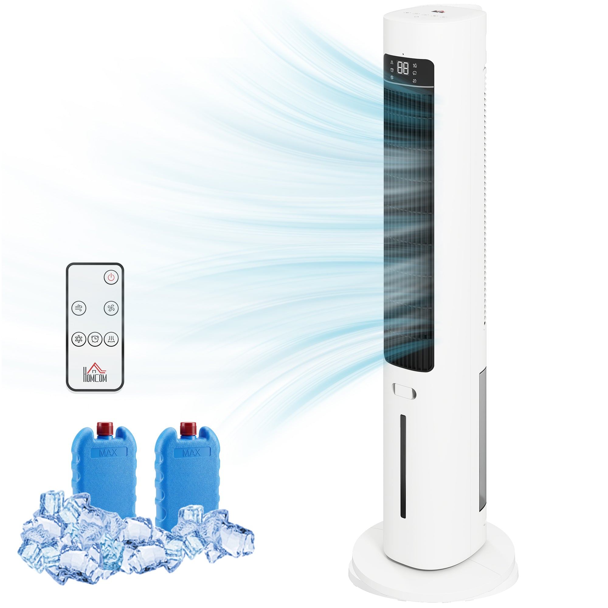 Refroidisseur d'air colonne 3 en 1 refroidisseur humidificateur et ventilateur, oscillation 48°, 3 vitesses 3 modes, réservoir d'eau 3L, blocs de glace, télécommande, pour chambre bureau, blanc
