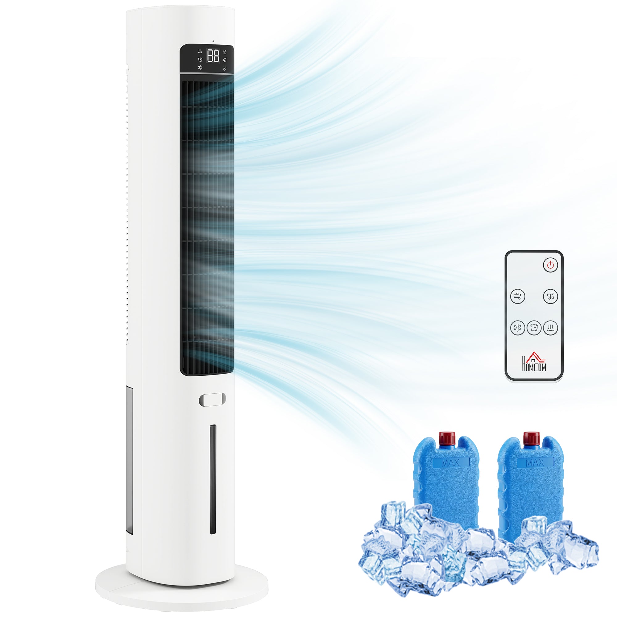 Refroidisseur d'air colonne 3 en 1 refroidisseur humidificateur et ventilateur, oscillation 48°, 3 vitesses 3 modes, réservoir d'eau 3L, blocs de glace, télécommande, pour chambre bureau, blanc