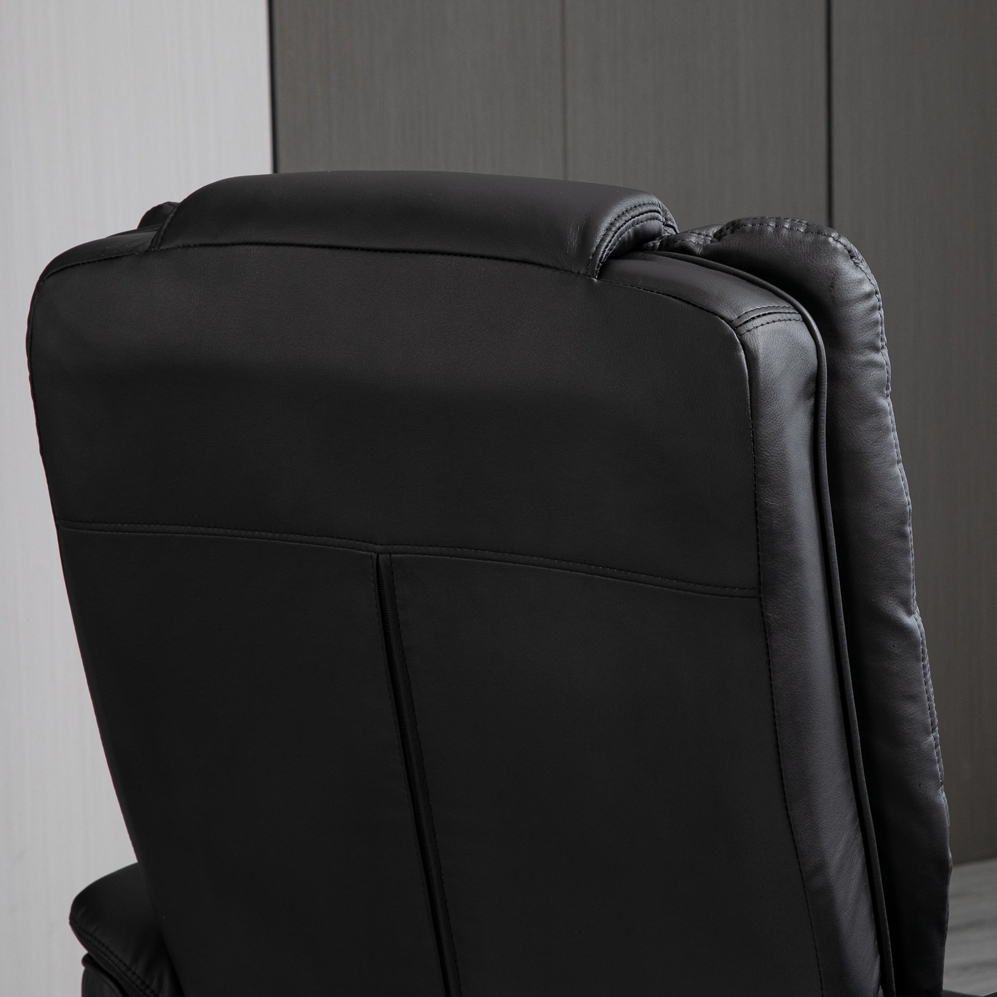 Fauteuil de relaxation avec repose-pied, dossier inclinable 135° max., siège pivotant 360°, assise rembourrée confort, revêtement synthétique, pour salon, chambre, bureau, noir