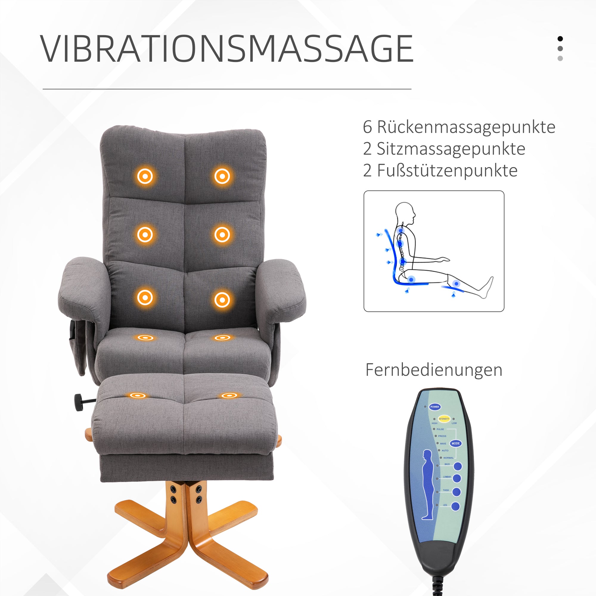 Fauteuil relaxant avec repose-pieds, espace de rangement, fauteuil de massage électrique avec fonction de couchage, fauteuil de télévision pivotant avec poche latérale, télécommande, cadre en bois, polyester, Gris foncé