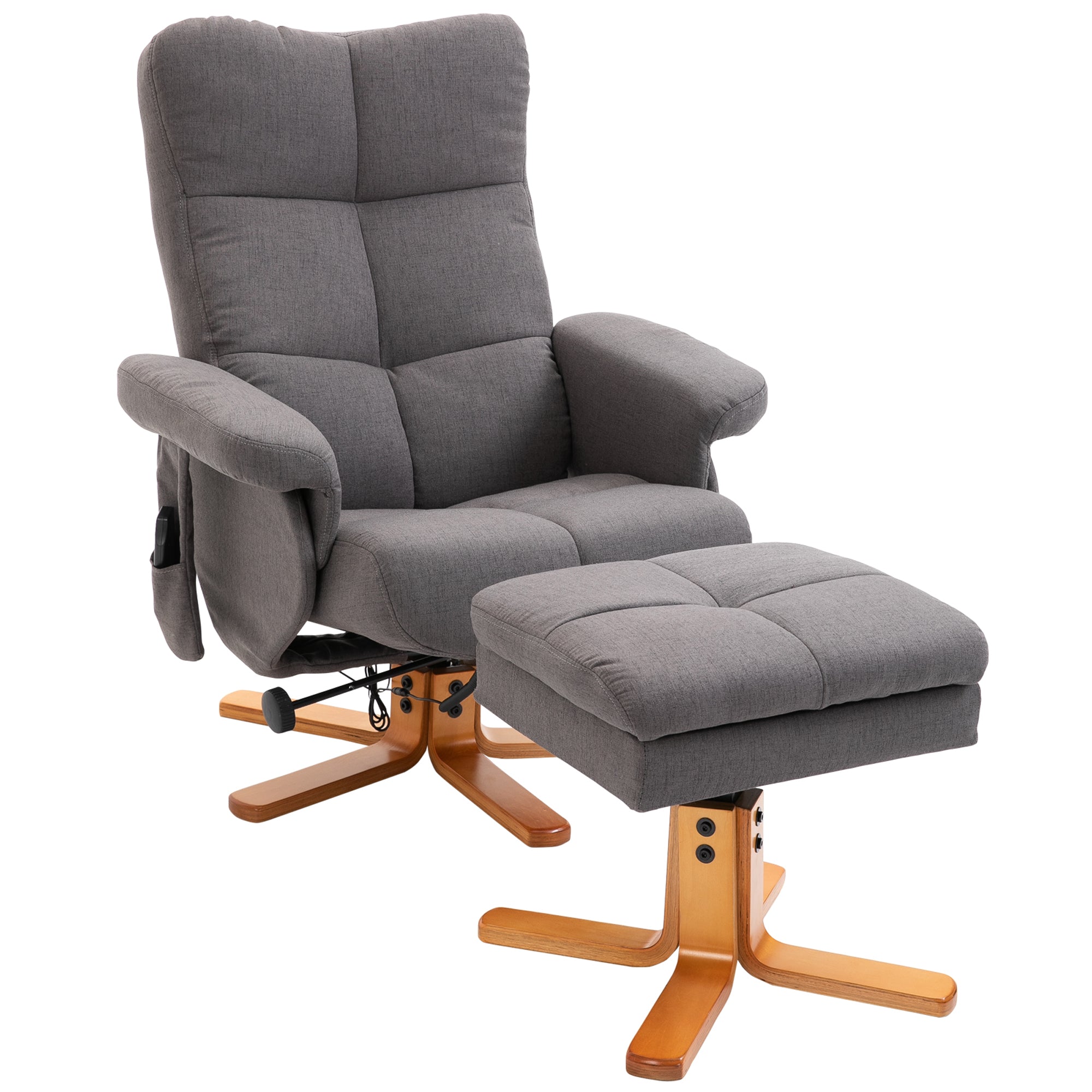 Fauteuil relaxant avec repose-pieds, espace de rangement, fauteuil de massage électrique avec fonction de couchage, fauteuil de télévision pivotant avec poche latérale, télécommande, cadre en bois, polyester, Gris foncé