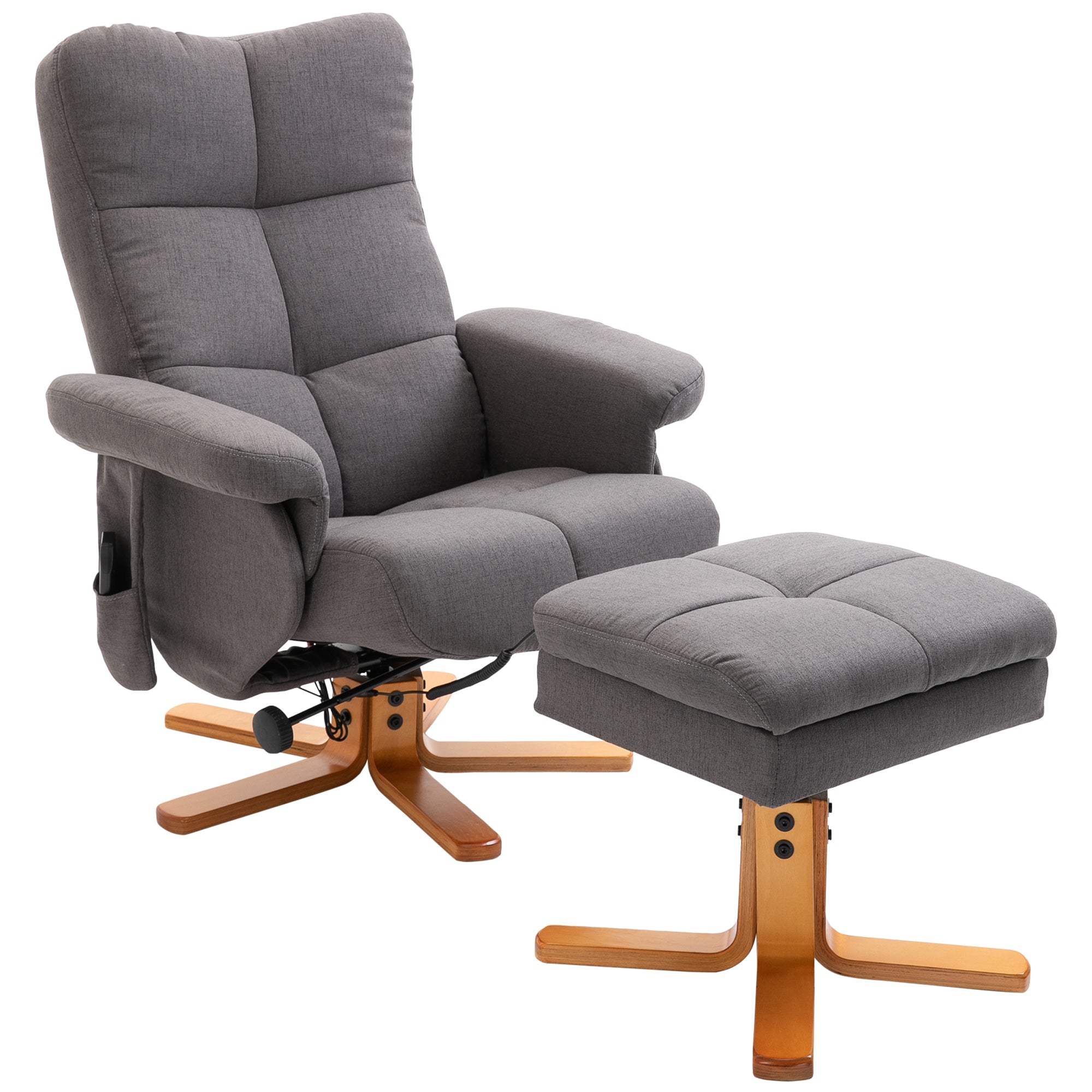 Fauteuil relaxant avec repose-pieds, espace de rangement, fauteuil de massage électrique avec fonction de couchage, fauteuil de télévision pivotant avec poche latérale, télécommande, cadre en bois, polyester, Gris foncé
