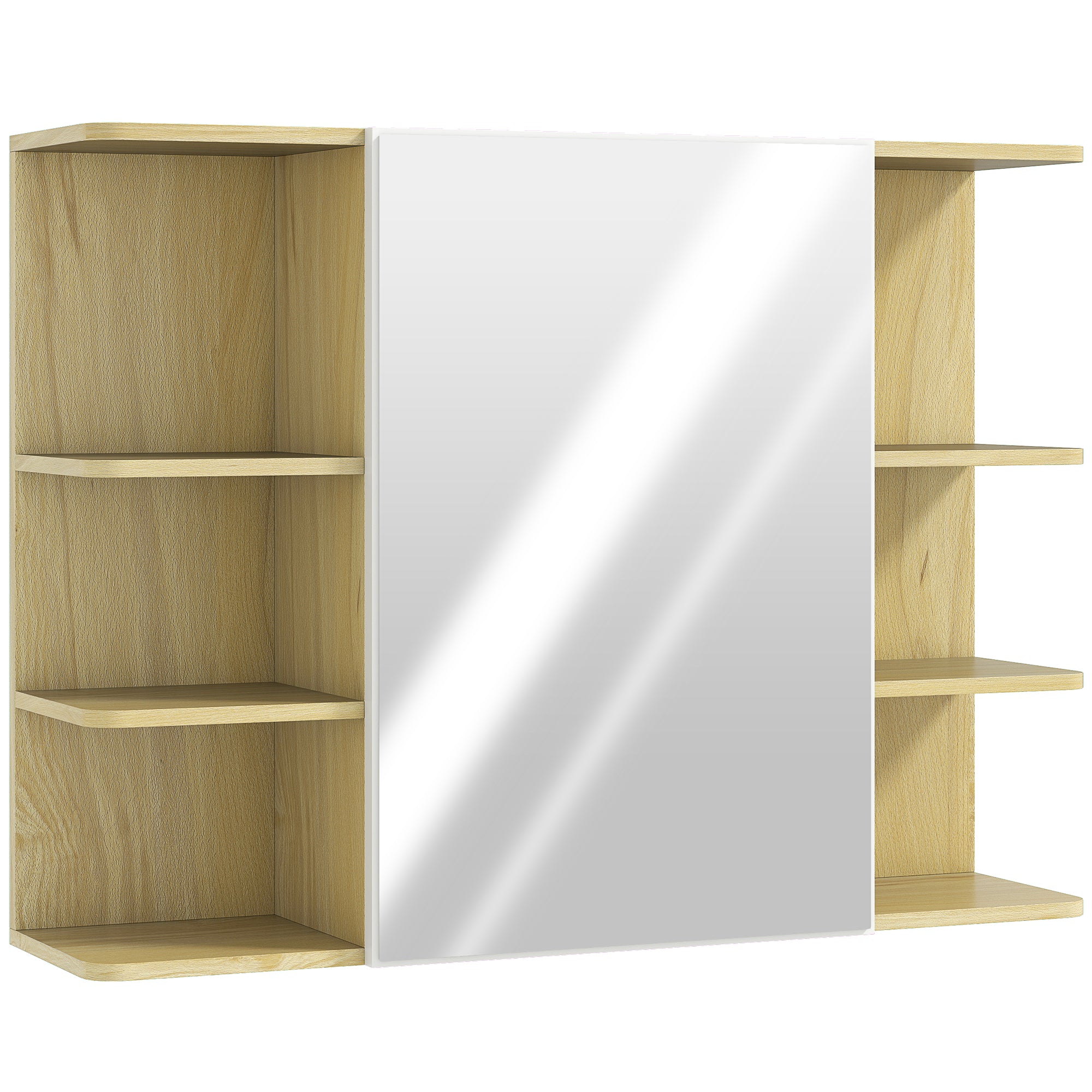 Armoire murale salle de bain avec miroir, meuble salle de bain, armoire de toilette avec étagères ouvertes, miroir avec rangement, 80 x 20 x 59 cm, effet bois naturel
