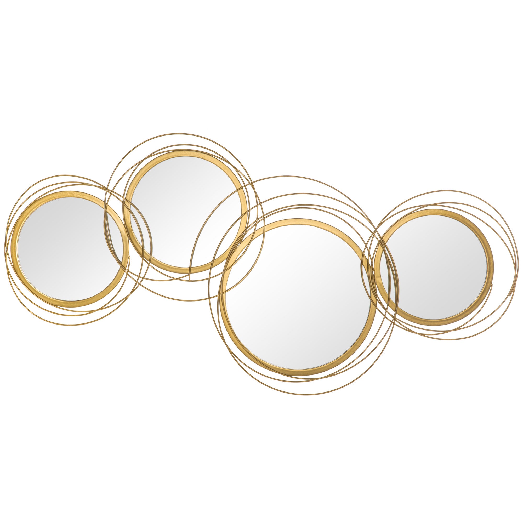 Ensemble de 4 miroirs ronds en métal dorés - 107 x 56 cm