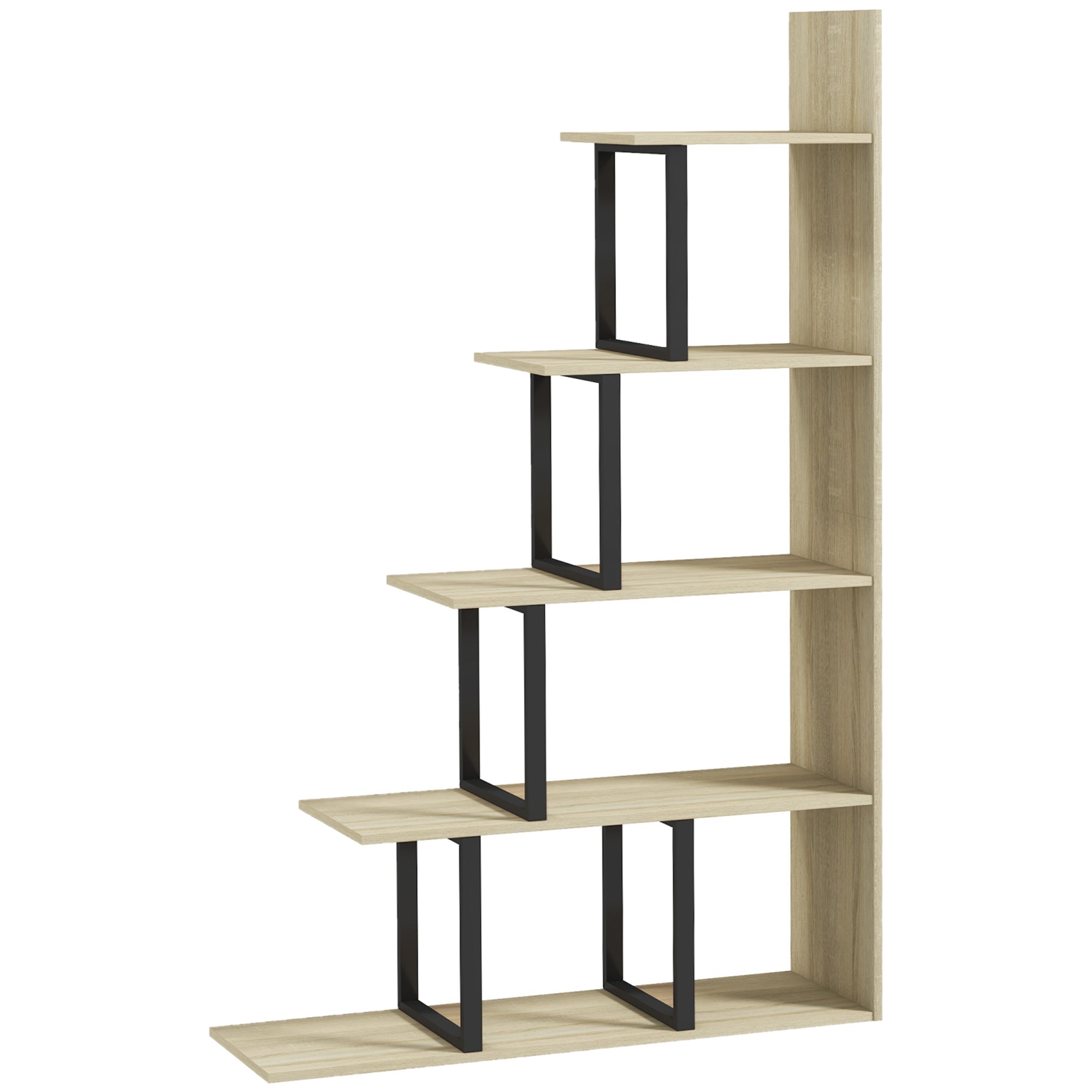 Étagère bibliothèque séparateur de pièce style industriel en escalier 5 étagères 102 x 30 x 160 cm coloris chêne