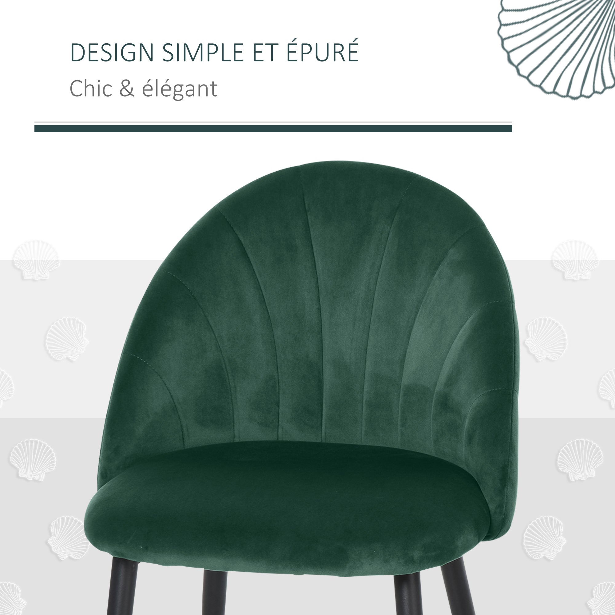 Lot de 2 chaises de Salle à Manger Chaise de Cuisine Velours Pieds métal vert dim. 52L x 54l x 79H cm