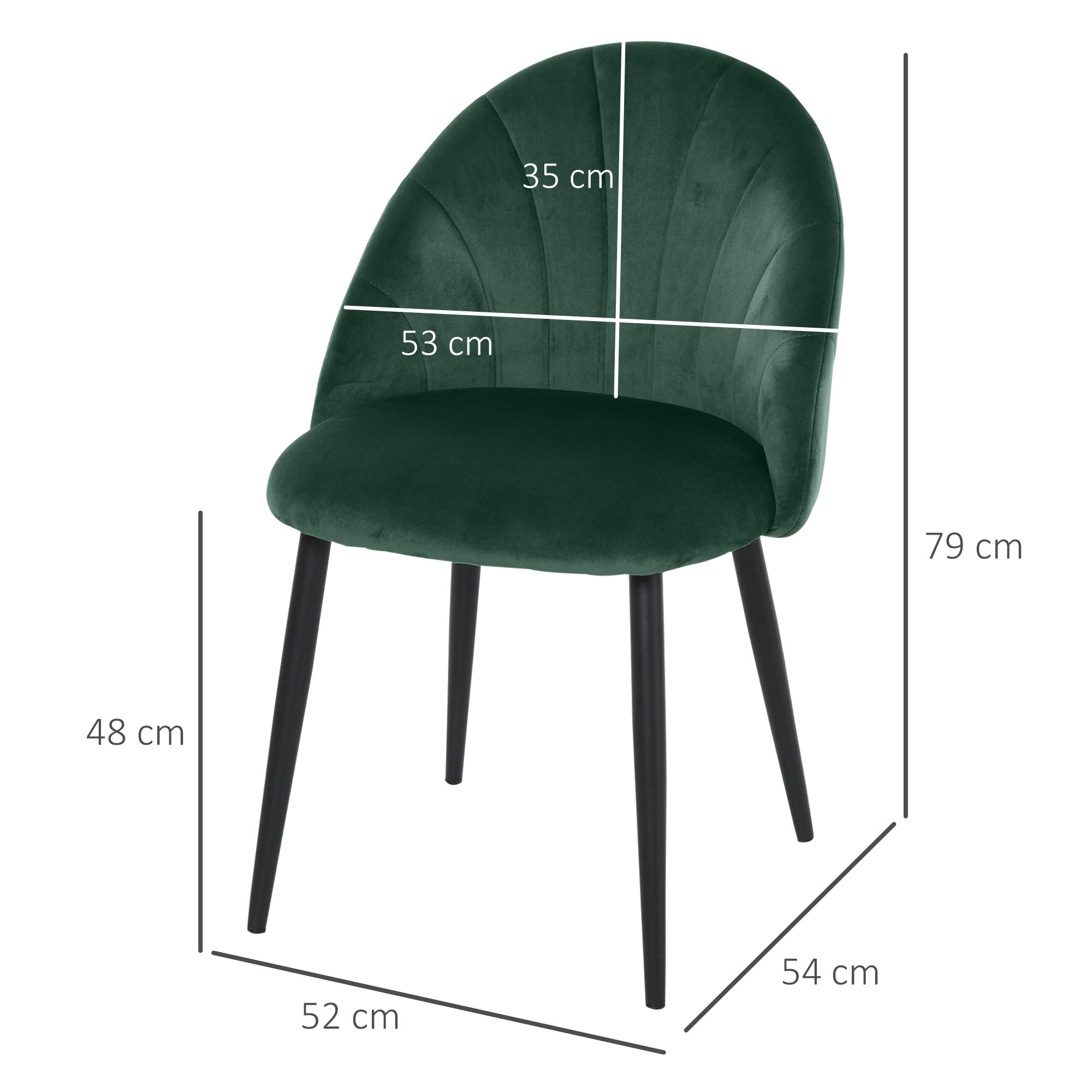 Lot de 2 chaises de Salle à Manger Chaise de Cuisine Velours Pieds métal vert dim. 52L x 54l x 79H cm