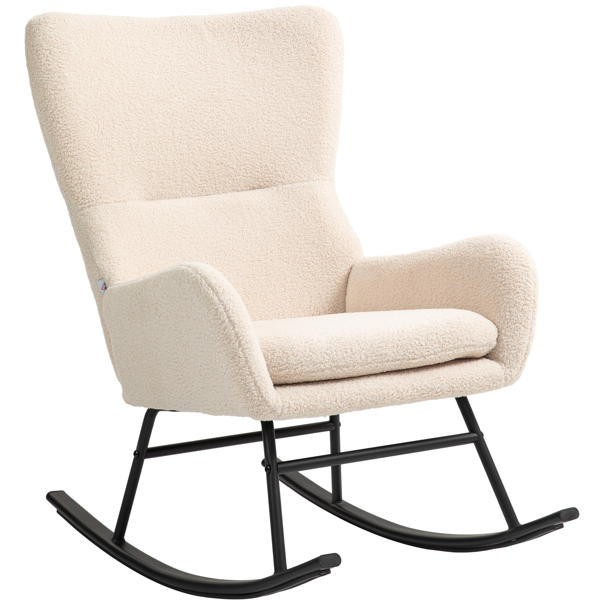 Fauteuil à bascule, chaise à bascule, avec assise de 10 cm d'épaisseur, pieds incurvés en acier, capacité de charge 120 kg, pour salon, chambre, balcon, beige et noir