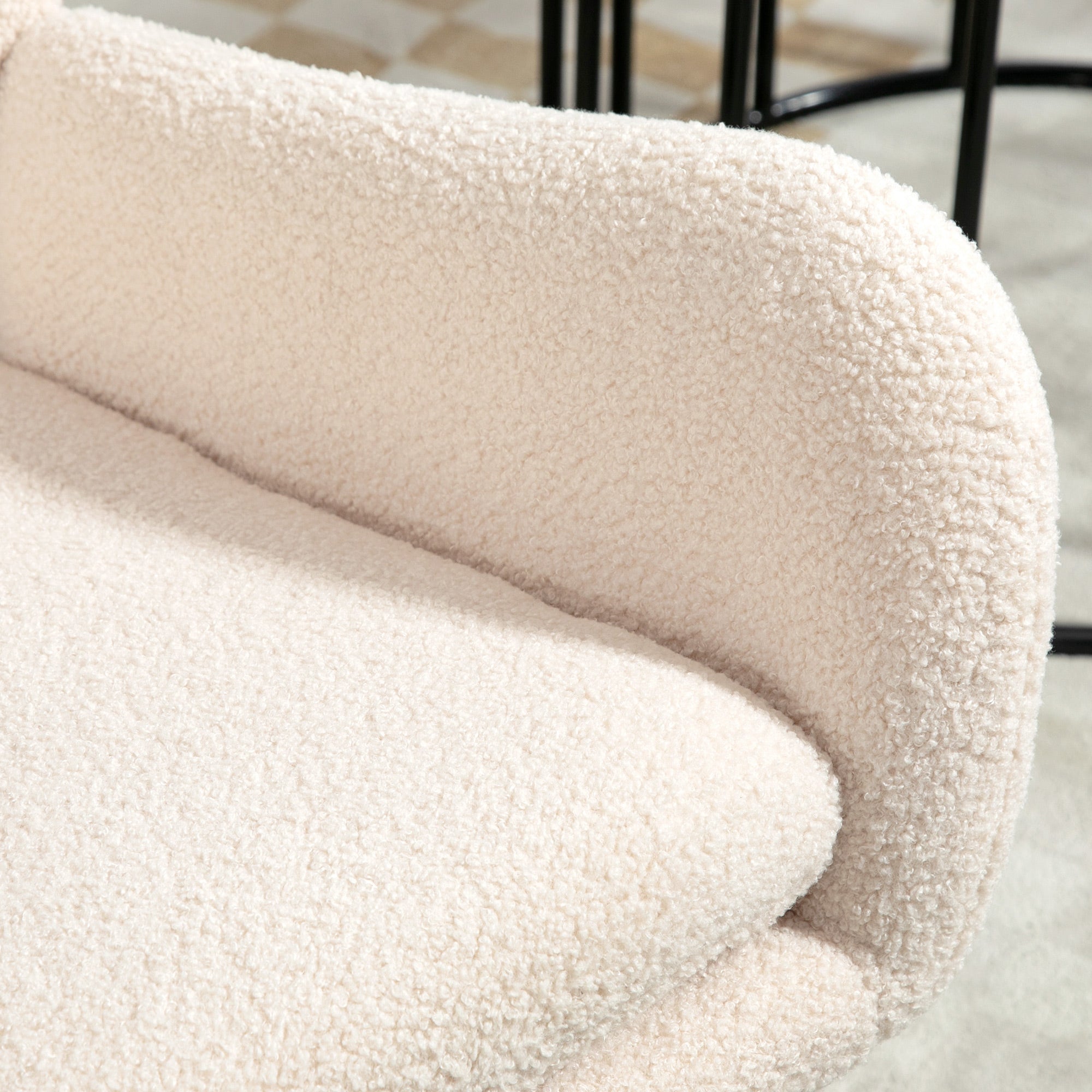 Fauteuil à bascule, chaise à bascule, avec assise de 10 cm d'épaisseur, pieds incurvés en acier, capacité de charge 120 kg, pour salon, chambre, balcon, beige et noir