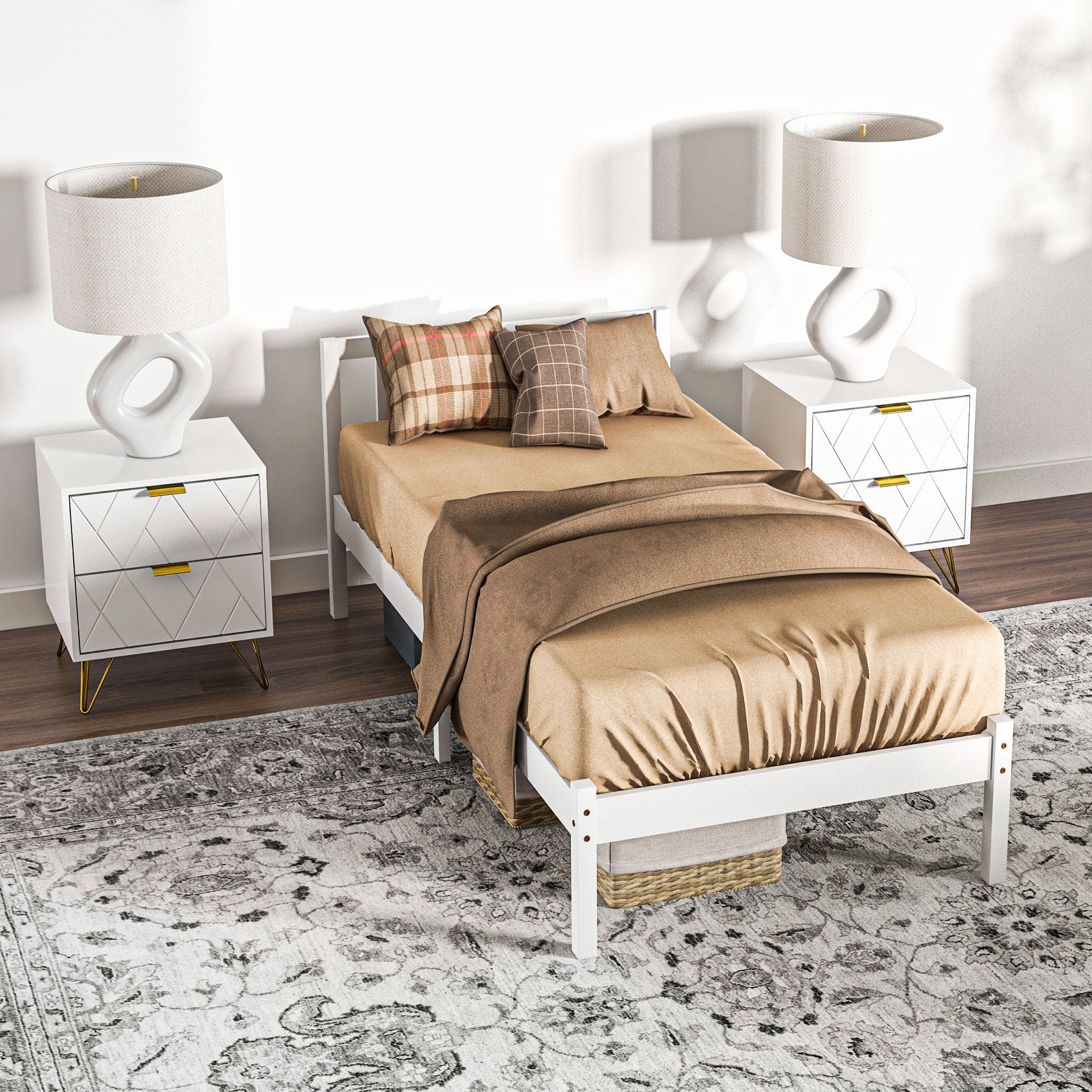 Cadre de lit en Bois Massif 90x190 cm Lit simple avec tête de lit et Sommier à Lattes Solide pour Enfants Adultes Blanc