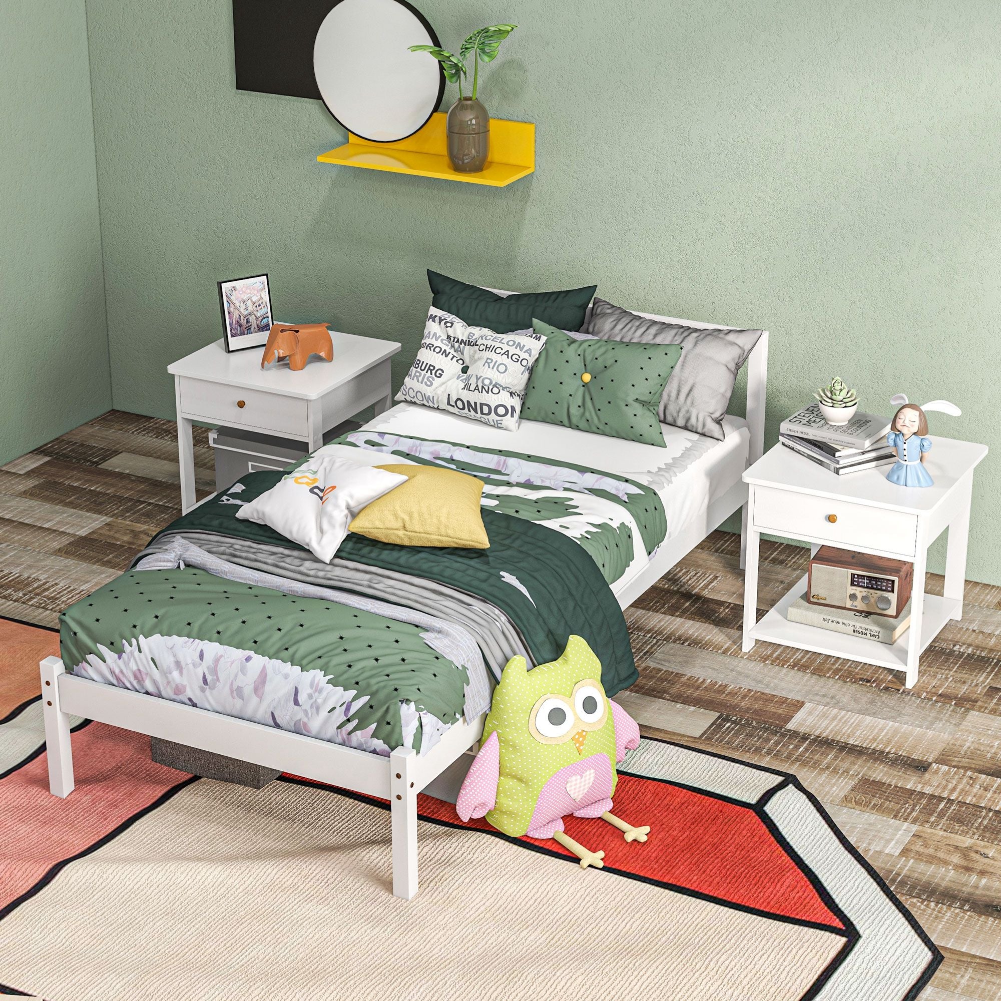 Cadre de lit en Bois Massif 90x190 cm Lit simple avec tête de lit et Sommier à Lattes Solide pour Enfants Adultes Blanc