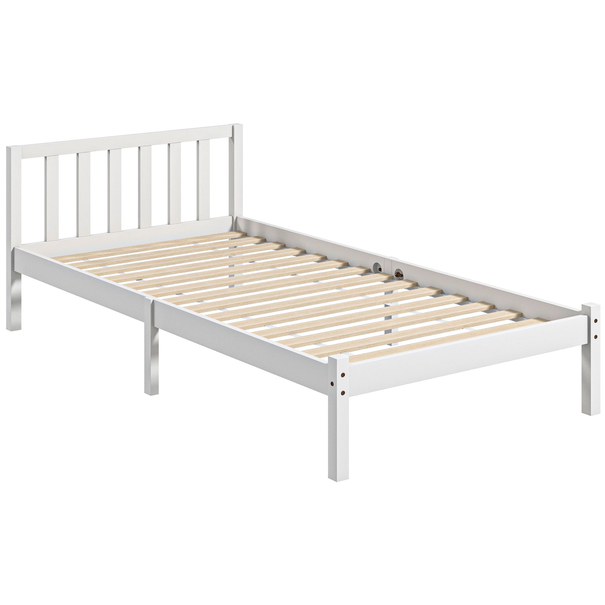 Cadre de lit en Bois Massif 90x190 cm Lit simple avec tête de lit et Sommier à Lattes Solide pour Enfants Adultes Blanc