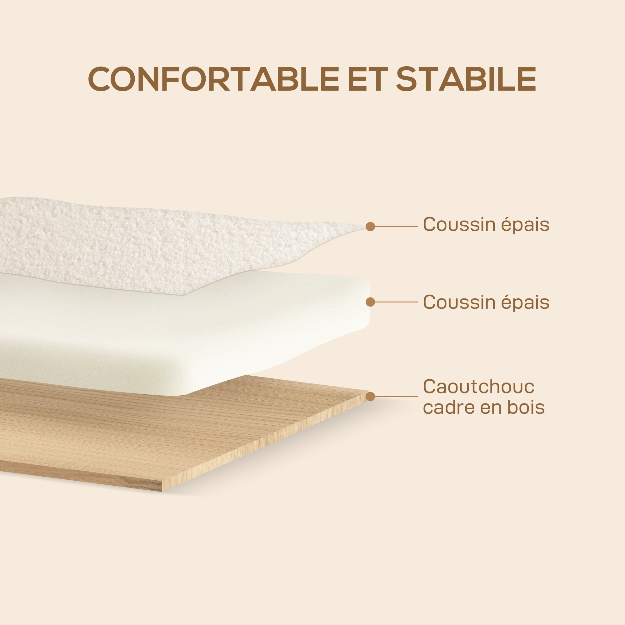 Fauteuil salon, fauteuil 1 place, style nordique, tissu effet laine bouclée, structure en bois massif, pour salon, chambre à coucher, salle d'étude, crème