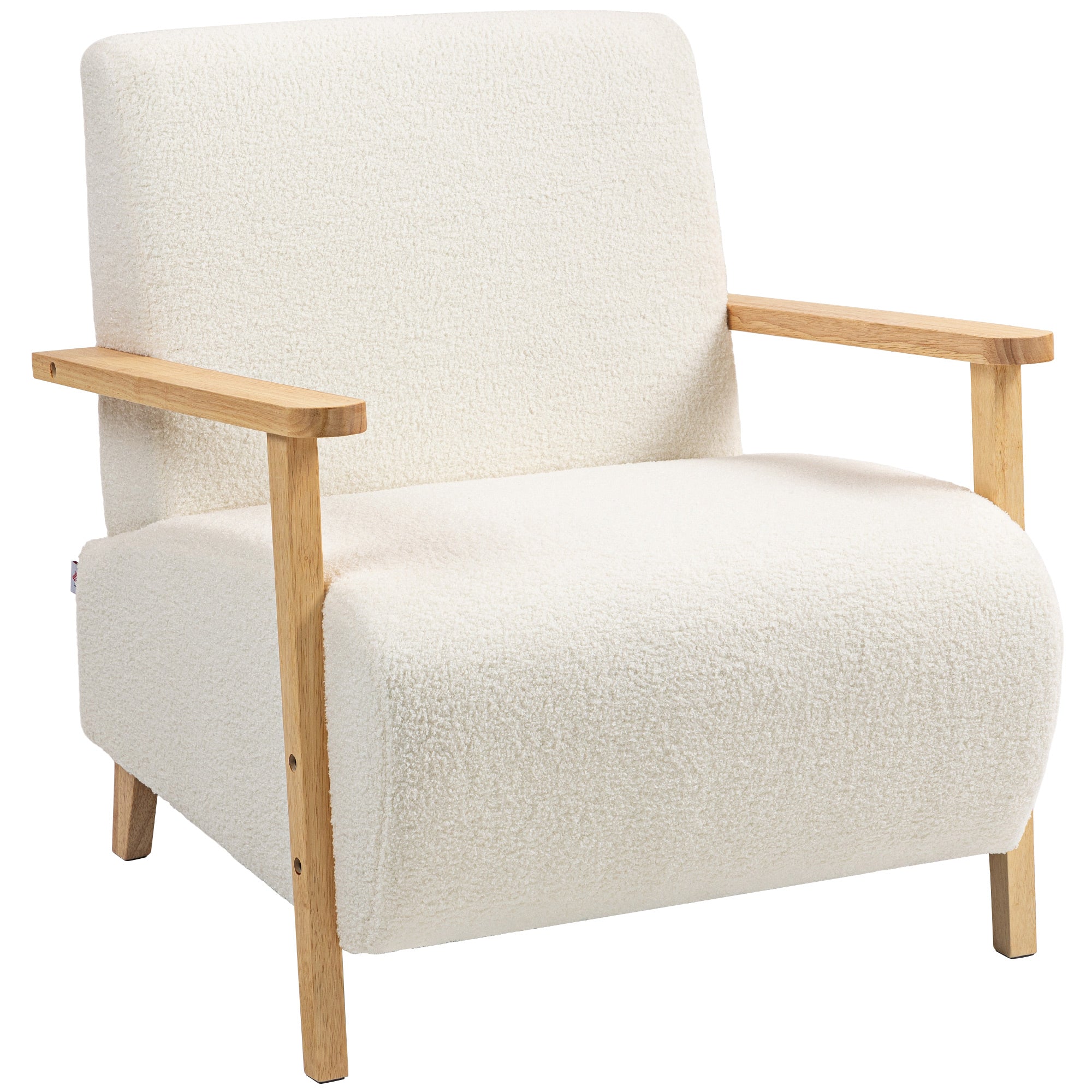 Fauteuil salon, fauteuil 1 place, style nordique, tissu effet laine bouclée, structure en bois massif, pour salon, chambre à coucher, salle d'étude, crème
