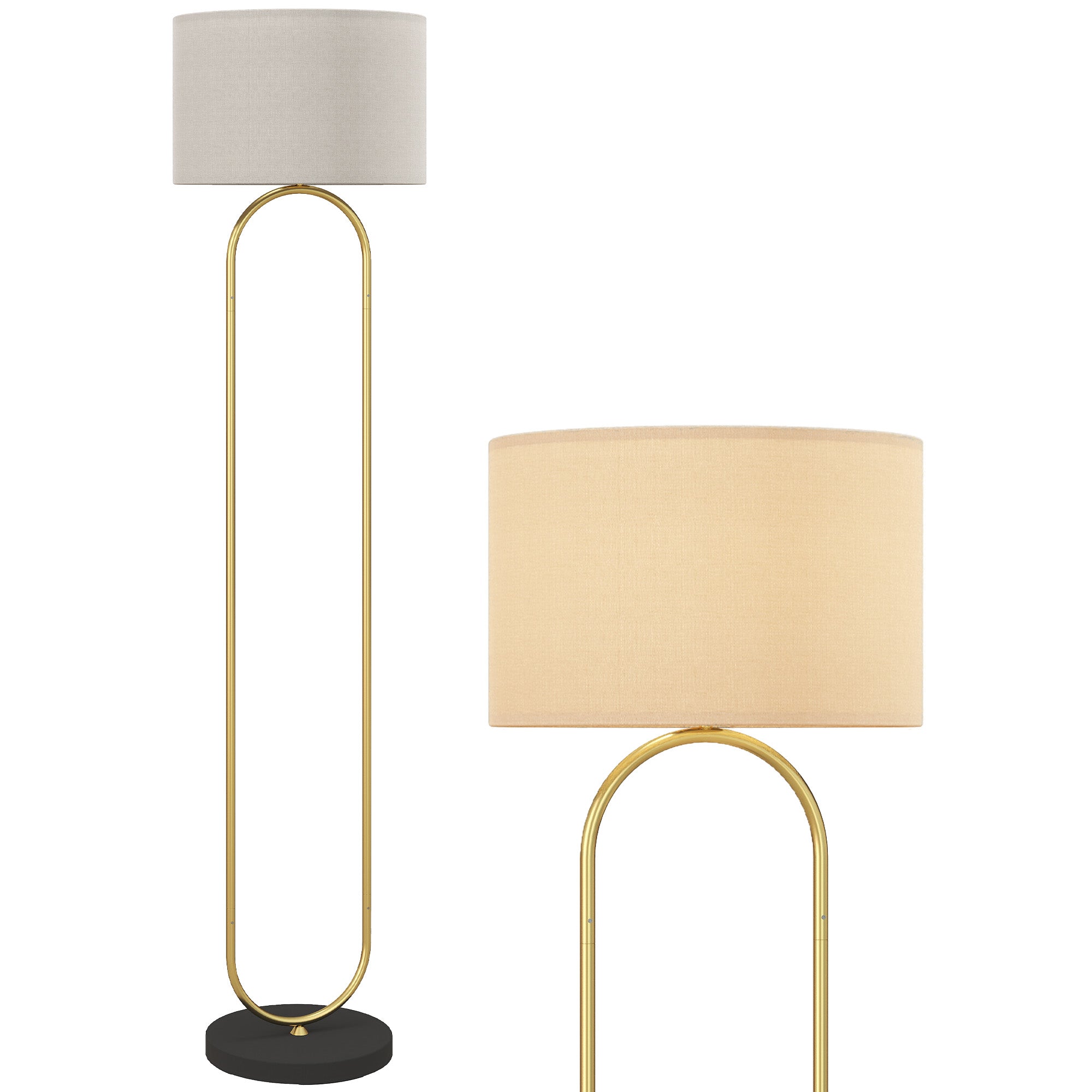 Lampadaire lampe sur pied de salon abat-jour en lin douille E27 style moderne lampadaire sur pied avec interrupteur pour salon et chambre 156 cm doré et noir