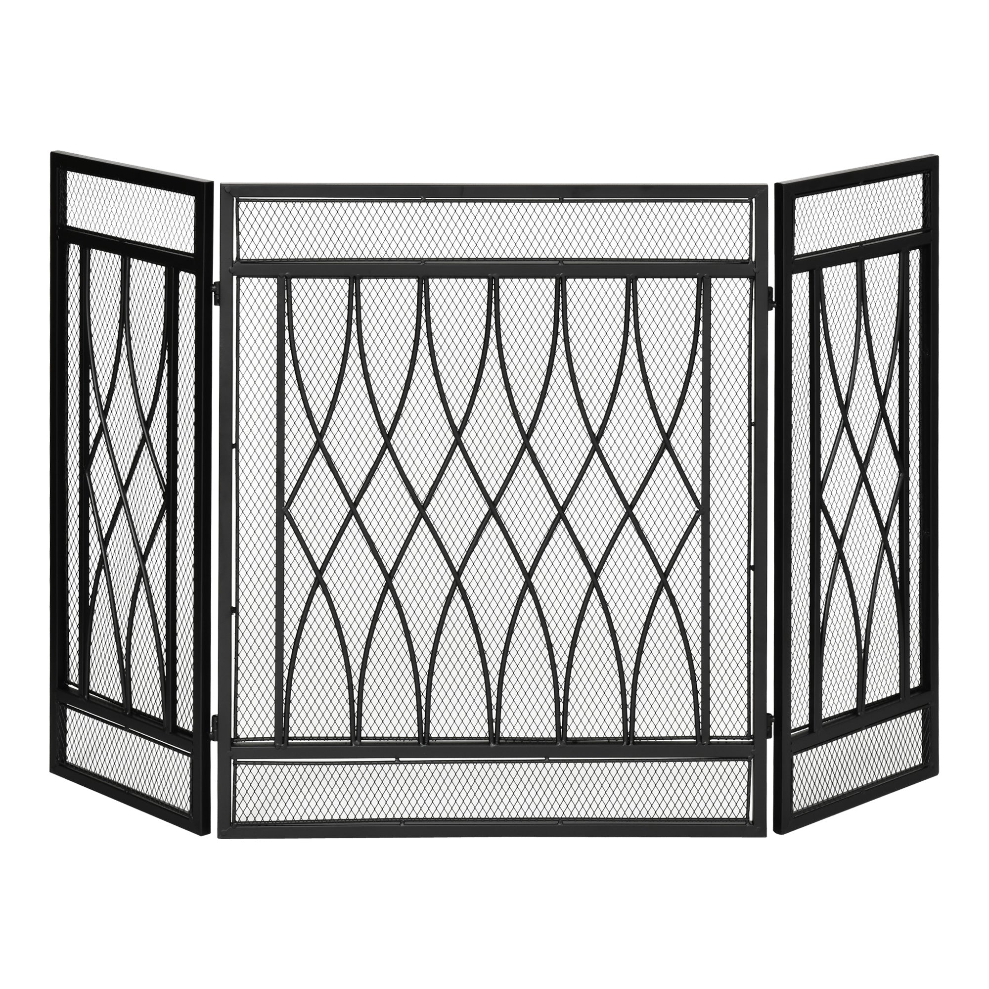 Grille de Protection pour cheminée - Pare-feu Large pour cheminée ou poêle - Pare-étincelles - barrière de sécurité - 3 Volets Pliables - métal Noir