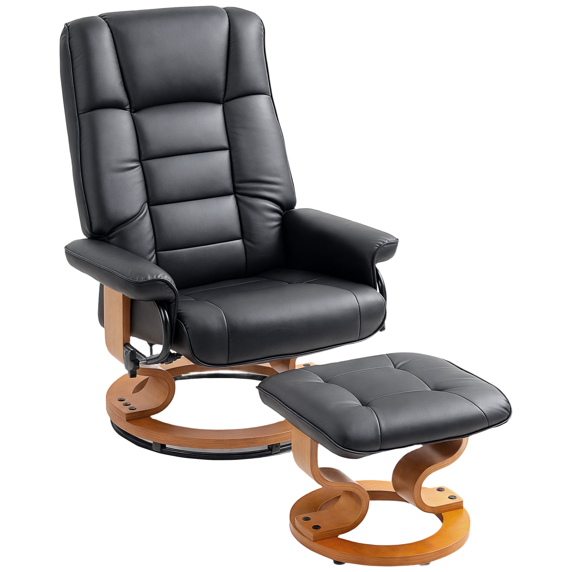 Fauteuil de relaxation inclinable avec repose-pied fauteuil relax de salon pivotant, cadre en bois revêtement synthétique 76 x 85 x 104 cm noir
