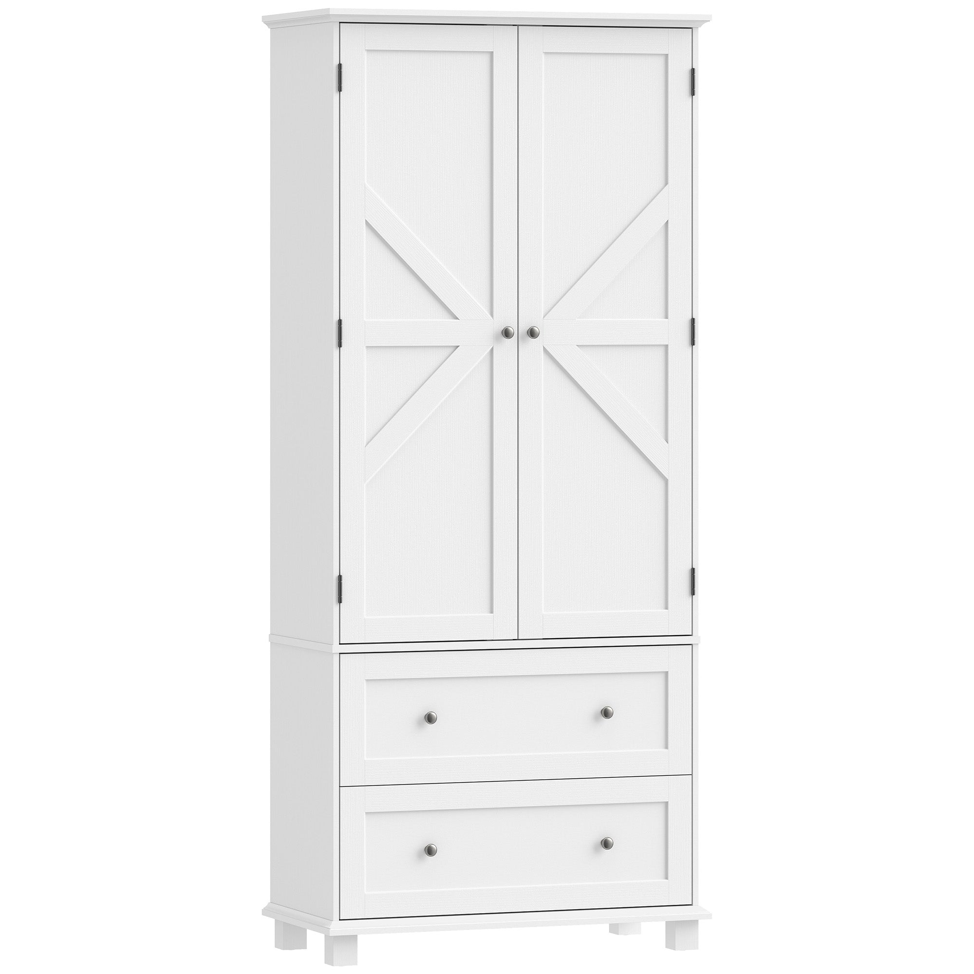 Buffet haut cuisine, armoire de cuisine, vaisselier, 2 portes 2 tiroirs 6 porte-racks étagères réglables, style rustique, meuble de rangement pour salon, salle à manger, 80x39,5x184,5cm, blanc