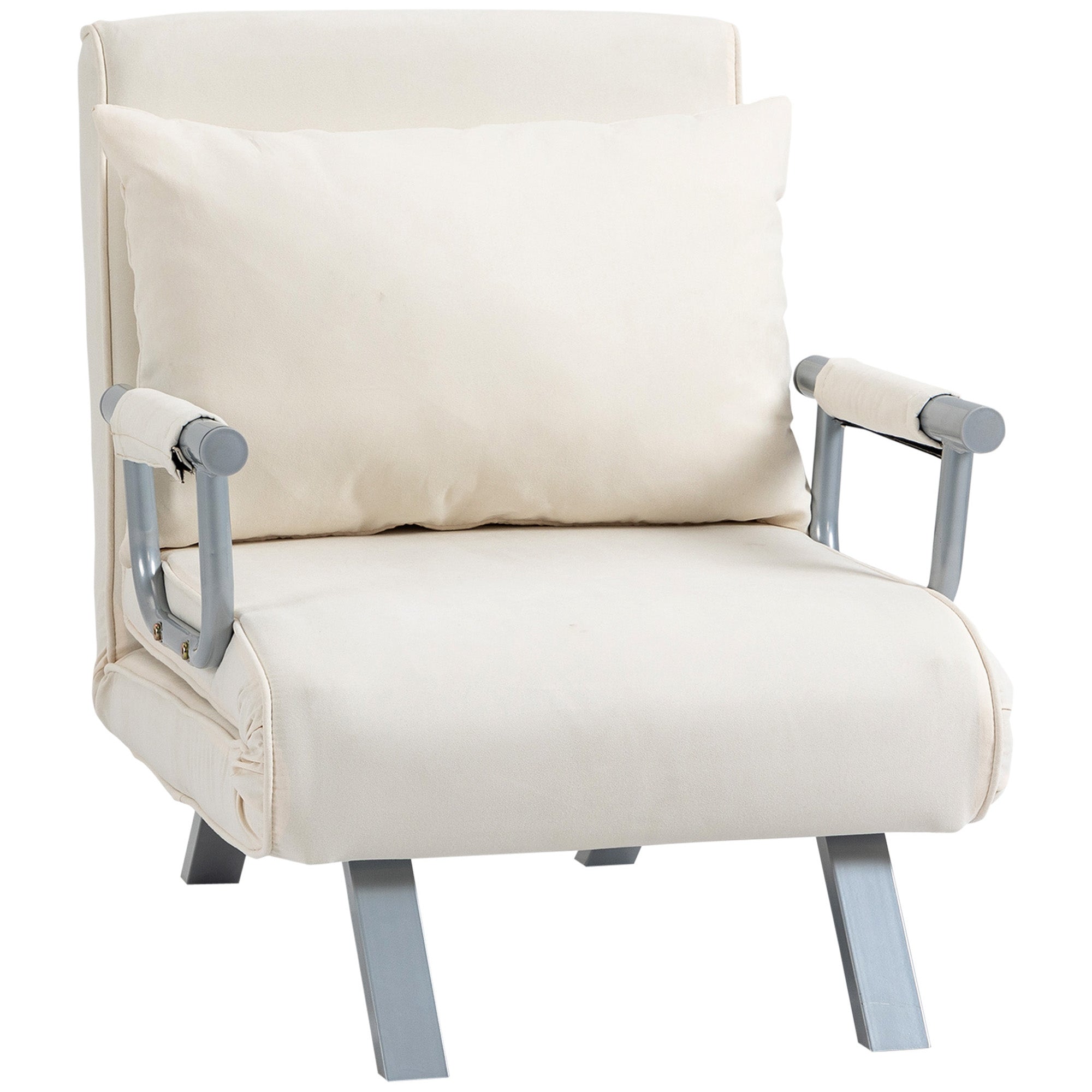 Fauteuil chauffeuse canapé-lit Convertible 1 Place déhoussable Grand Confort Coussin Pieds accoudoirs métal suède blanc