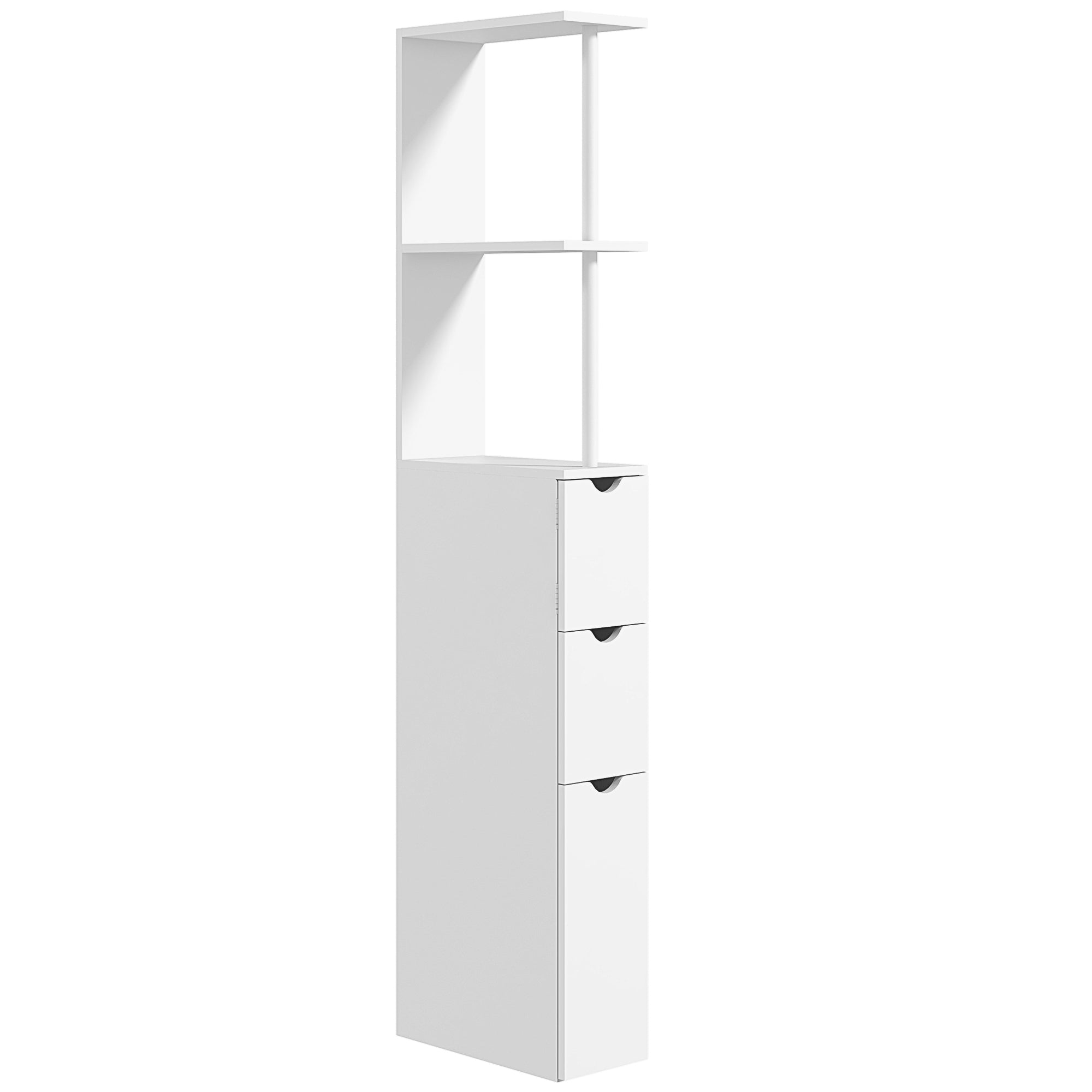 Meuble colonne salle de bain, armoire de salle de bain, avec tiroirs, étagères ouvertes, placard, 15 x 33 x 136,5 cm, blanc