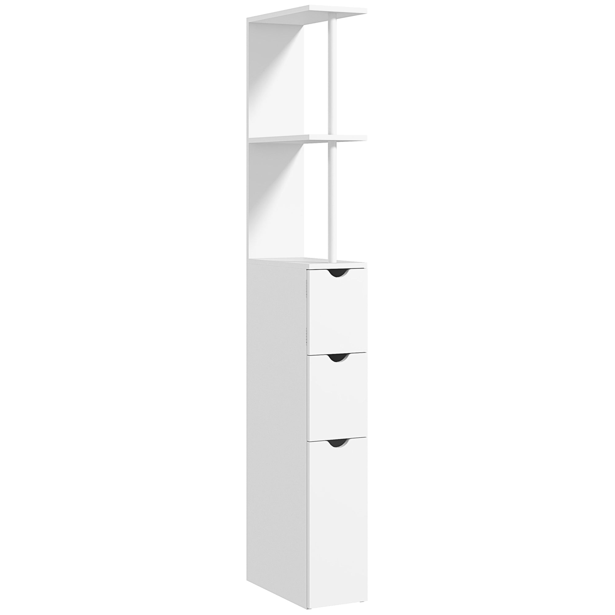 Meuble colonne salle de bain, armoire de salle de bain, avec tiroirs, étagères ouvertes, placard, 15 x 33 x 136,5 cm, blanc