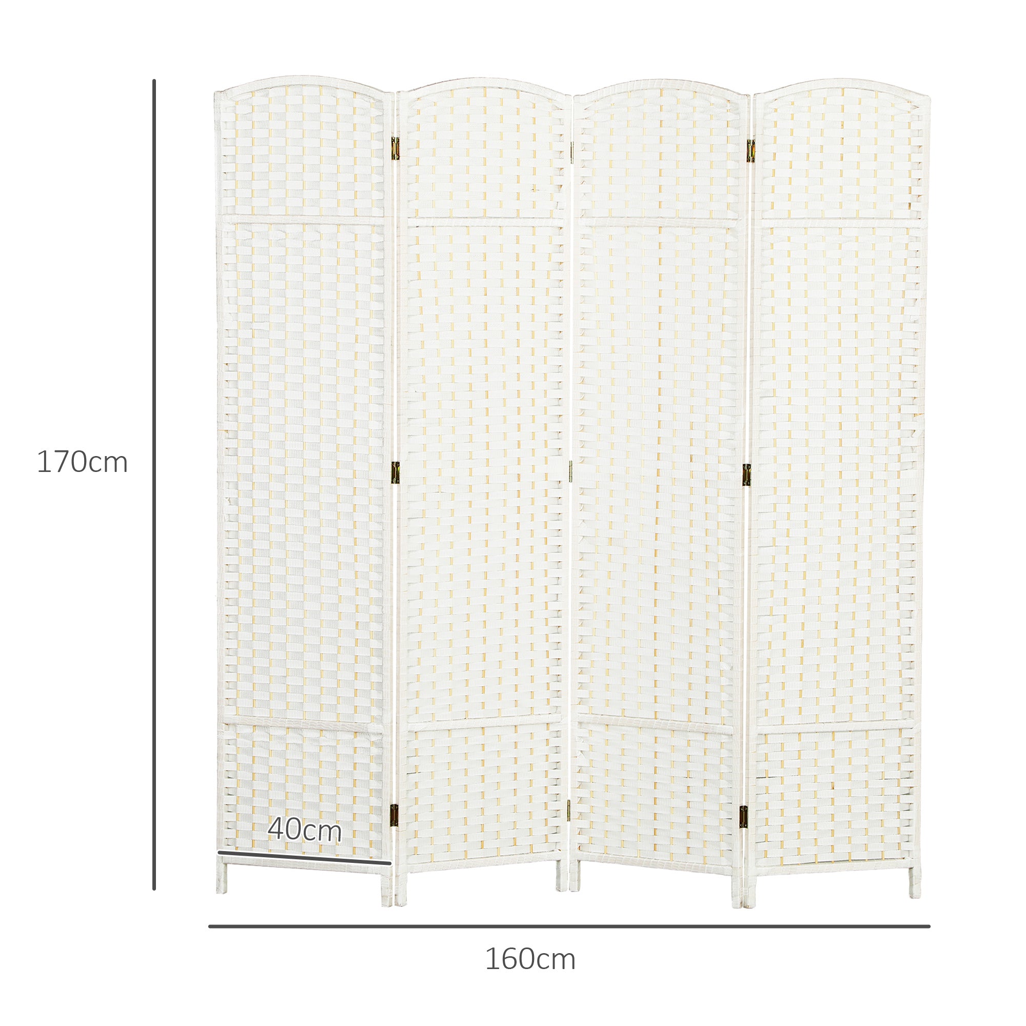 Paravent interieur en bois 4 panneaux 160 x 170 cm séparateur de pièce pliable avec finition tissée, closion de séparation pour salon, chambre à coucher, maison, blanc