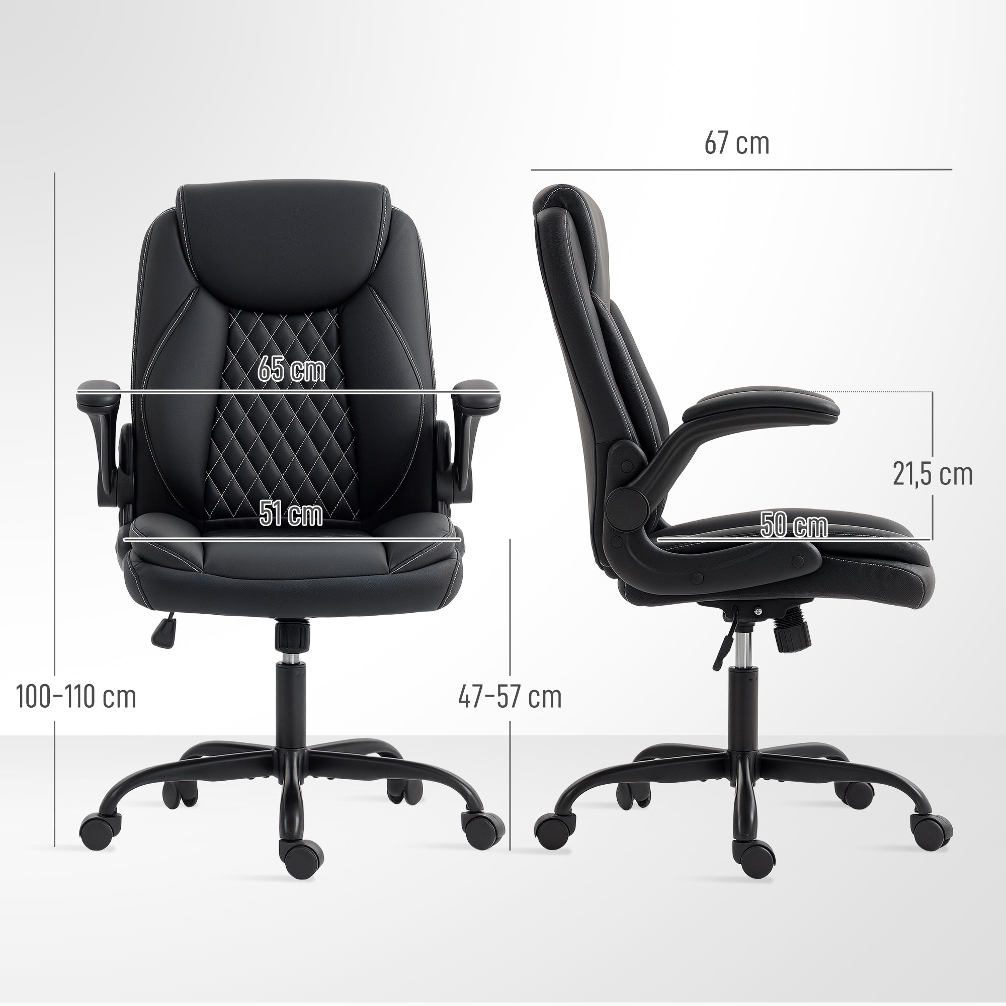Fauteuil de bureau avec accoudoirs relevables, chaise bureau ergonomique avec hauteur réglable, fonction de bascule, large assise rembourrée, pivotant 360°, charge 120 Kg, noir