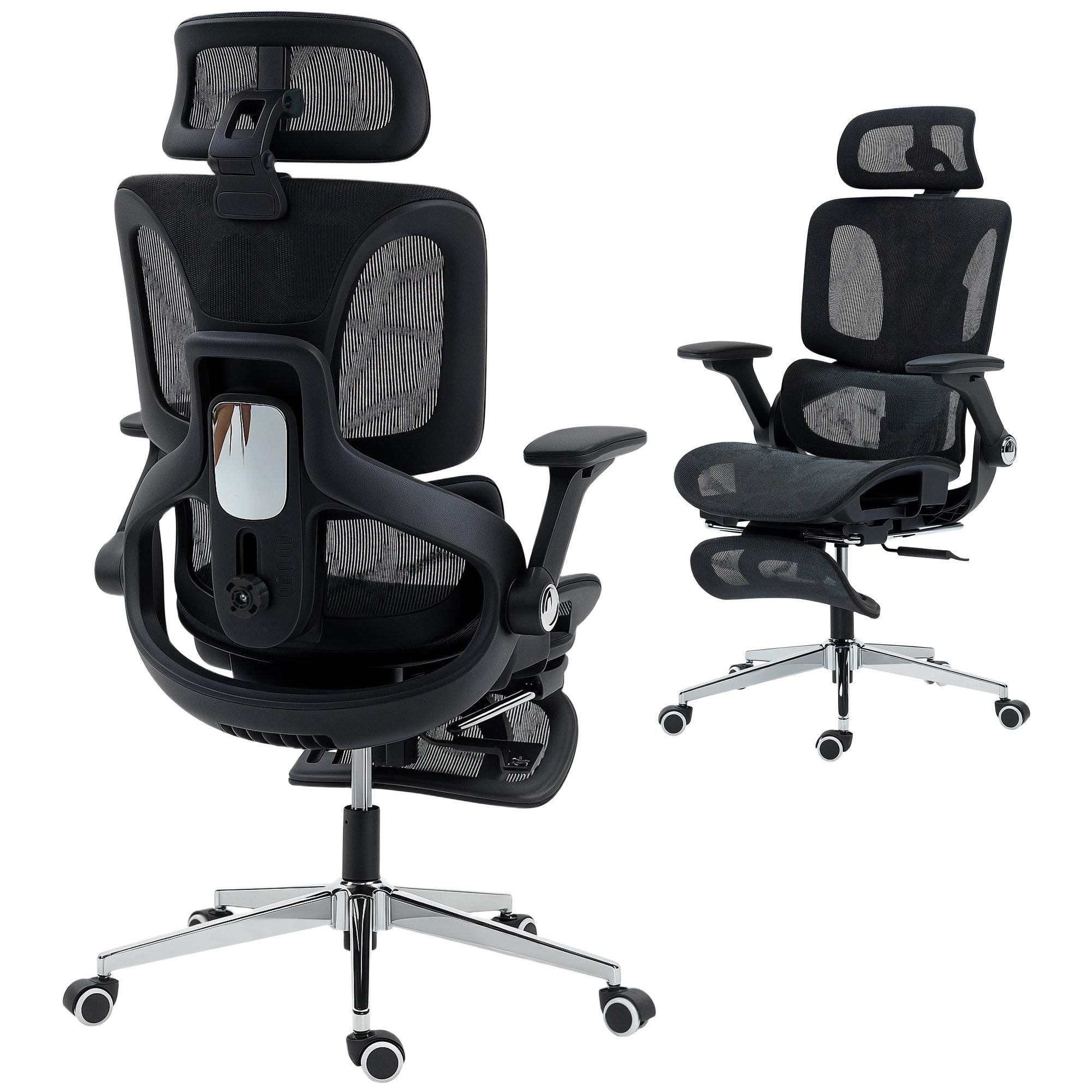 Chaise Bureau Ergonomique avec Accoudoirs 4D Appui-Tête et Profondeur d'Assise Réglables Fauteuil de Bureau en Maille Inclinable Hauteur Réglable Soutien Lombaire Adjustable Repose-Pieds Noir