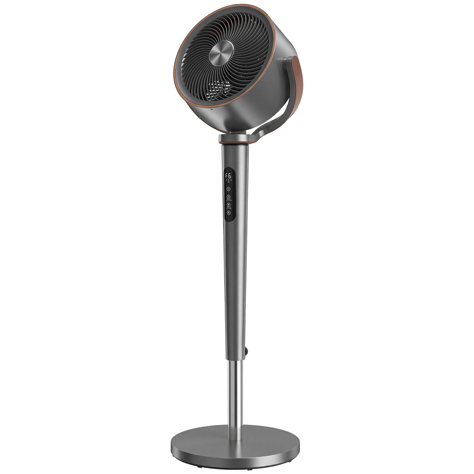 Ventilateur sur pied silencieux 20 dB pour chambre, télécommande, circulateur d'air, oscillation 70°+90°, 12 vitesses, minuterie 12H, lumière LED, moteur BLDC puissant, hauteur réglable, gris