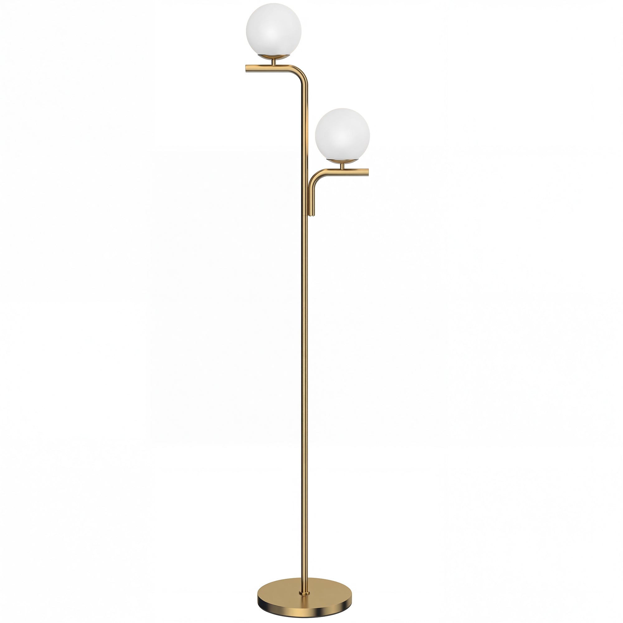 Lampadaire sur Pied Salon à Double Tête, Lampe sur Pied Moderne avec Abat-Jour en Verre Sphérique, 3 Températures de Couleur, Douille E27, Interrupteur au Pied, pour Chambre, Bureau, Doré