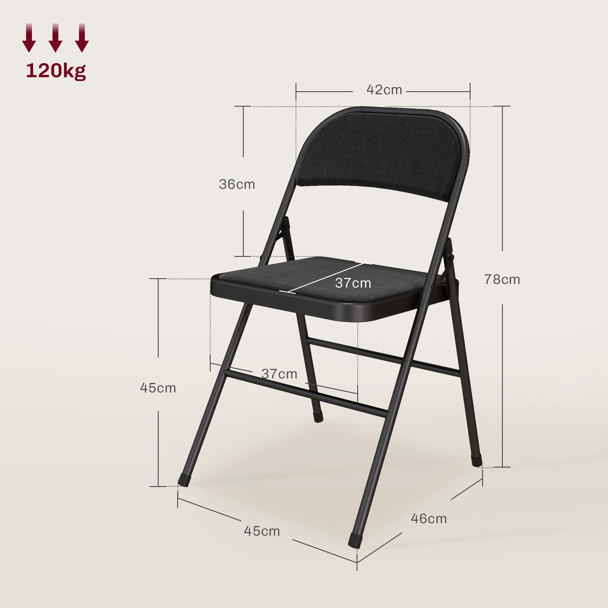Lot de 6 chaises pliantes chaises de salle à manger portables chaise pliable d'intérieur avec coussin en lin et cadre en acier 45 x 46 x 78 cm noir