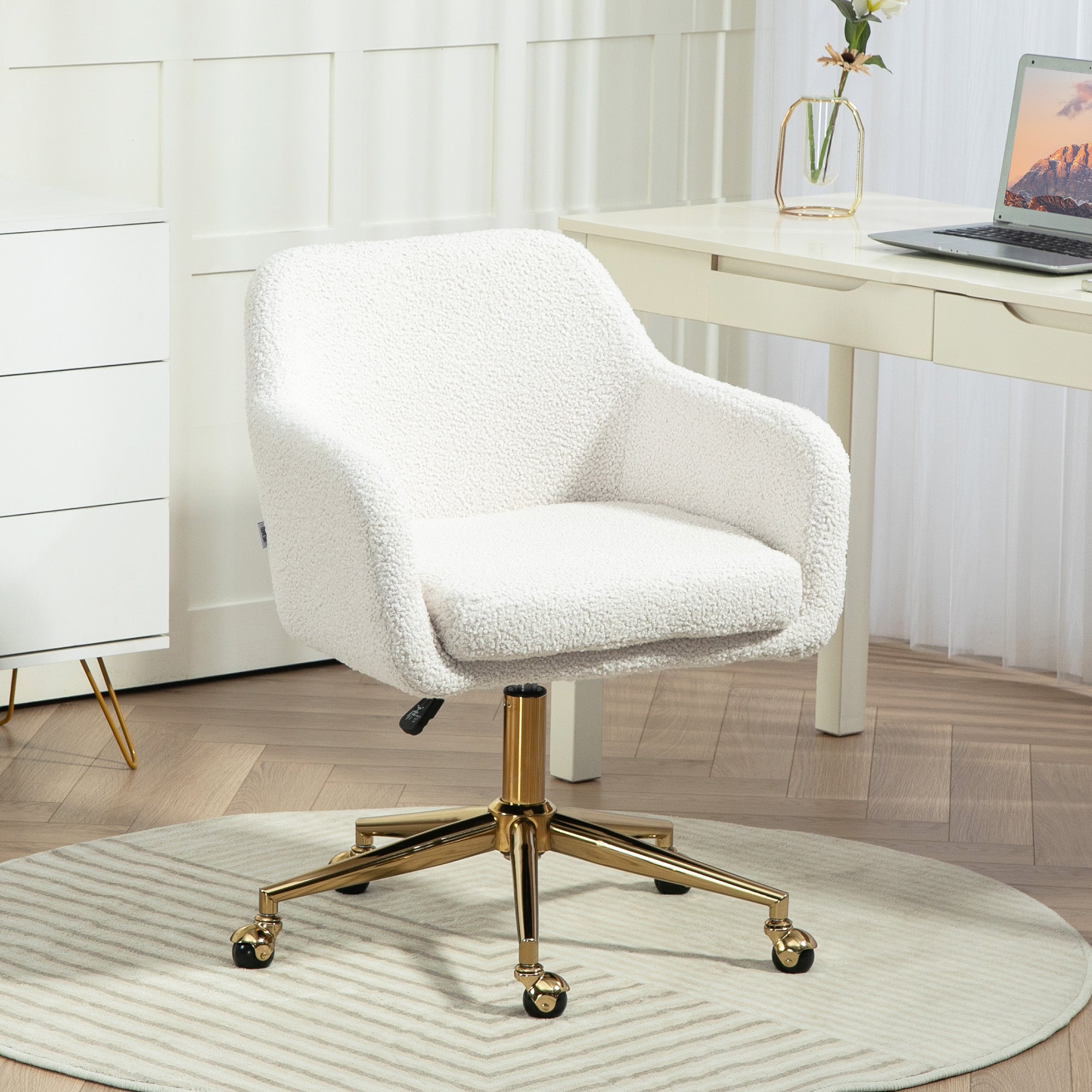 Chaise de bureau, fauteuil de bureau, avec roulettes, hauteur réglable, assise pivotante à 360°, charge 120 kg, crème