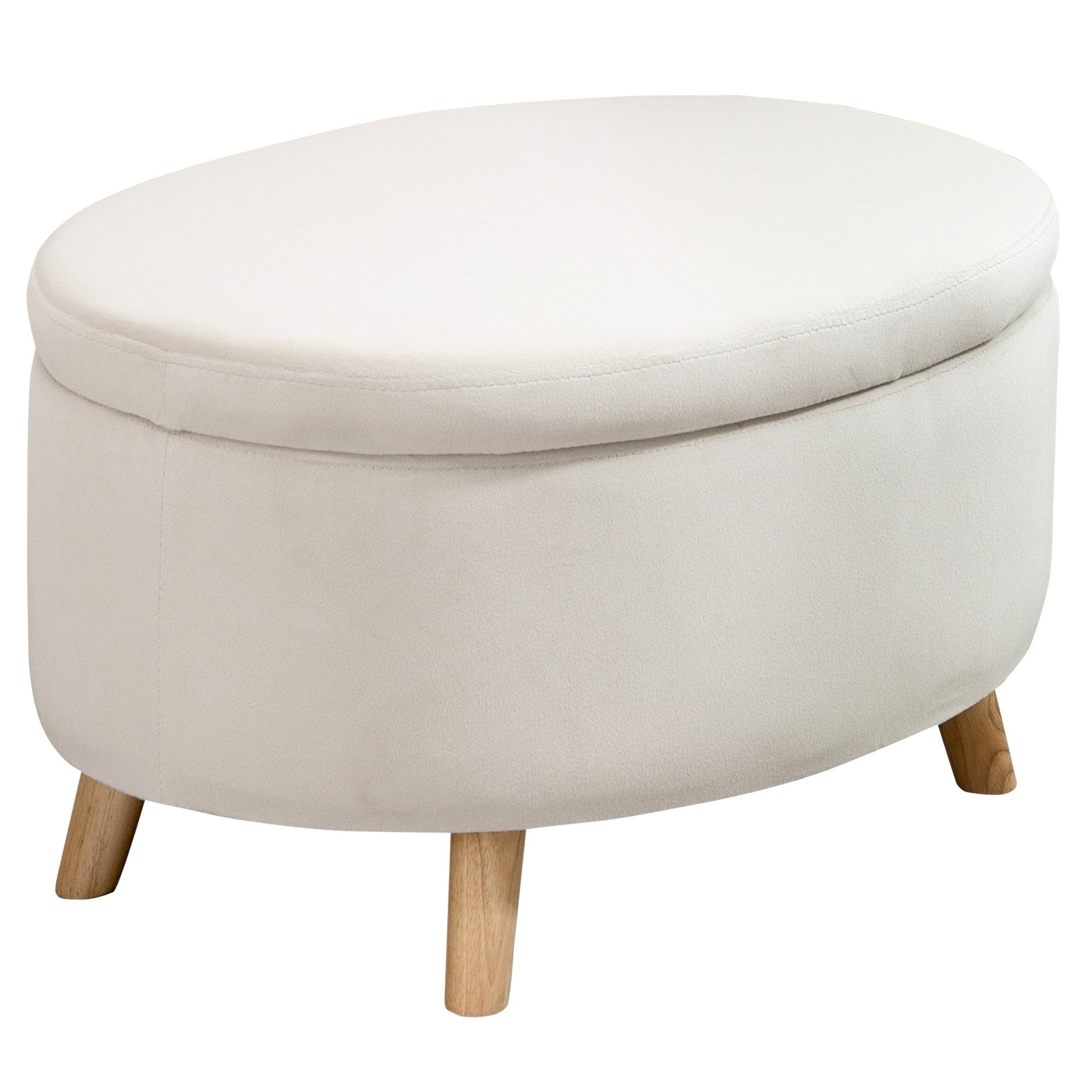 Coffre de Rangement, Tabouret Ovale, banc de rangement en Velours, Pieds en Bois d'hévéa, pour la Chambre à Coucher, entrée, Salon, Charge 120 Kg, 71 x 51,5 x 42 cm, Beige