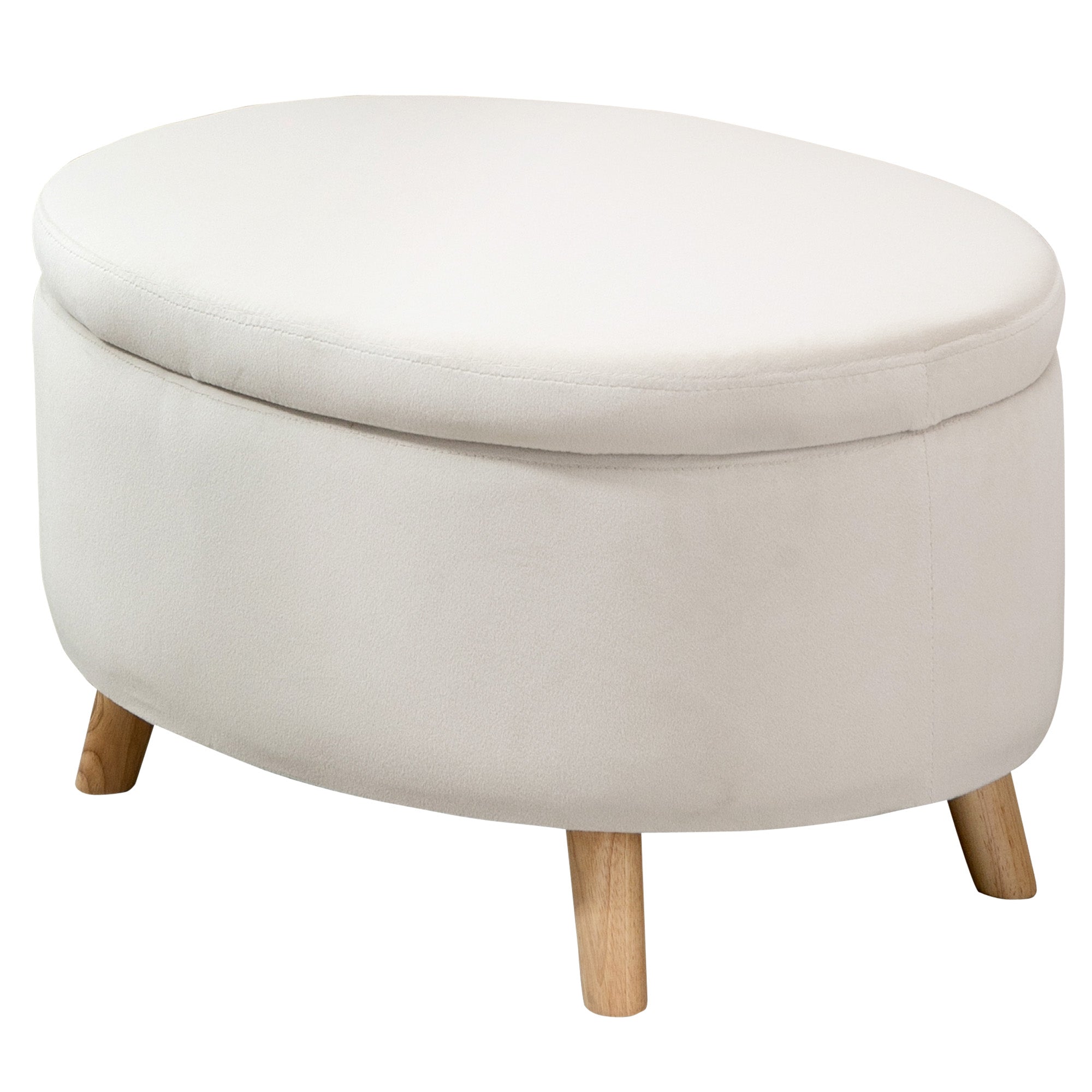 Coffre de Rangement, Tabouret Ovale, banc de rangement en Velours, Pieds en Bois d'hévéa, pour la Chambre à Coucher, entrée, Salon, Charge 120 Kg, 71 x 51,5 x 42 cm, Beige