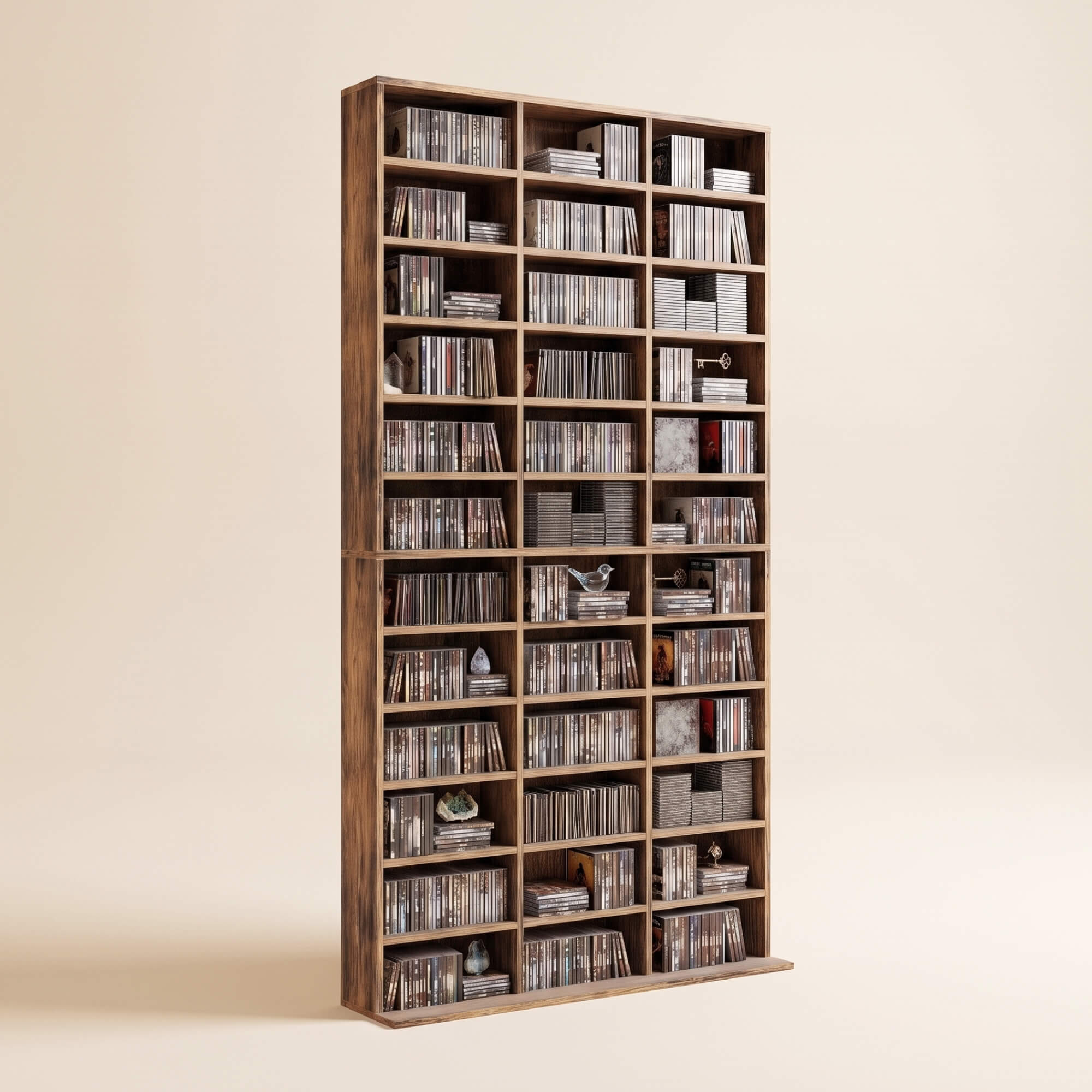 Rangements pour CD et DVD, étagère rangement, capacité max. 1116 CD/528 DVD, 36 compartiments et étagères réglables, pour bureau, salon, chambre, 102 x 23,5 x 195 cm, marron