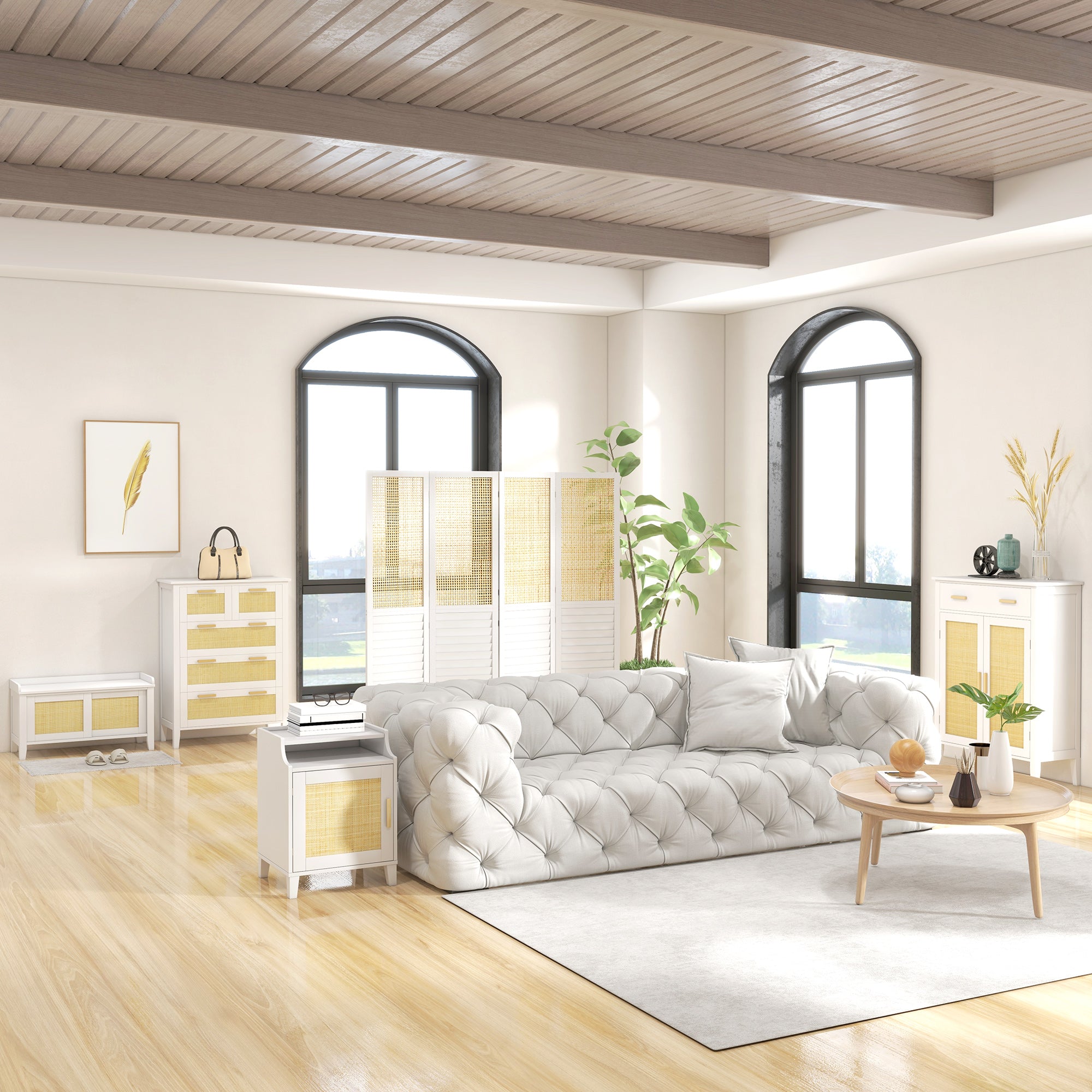 Commode 5 tiroirs meuble de rangement avec poignées en bois massif et glissières en métal pour bureau salon chambre à coucher blanc