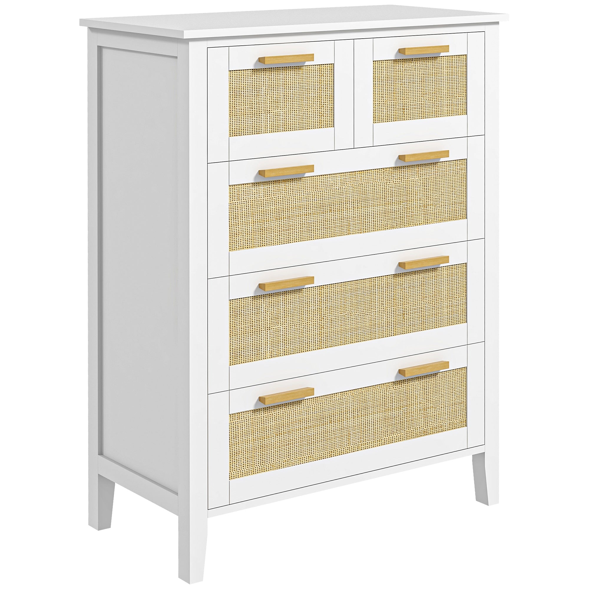Commode 5 tiroirs meuble de rangement avec poignées en bois massif et glissières en métal pour bureau salon chambre à coucher blanc