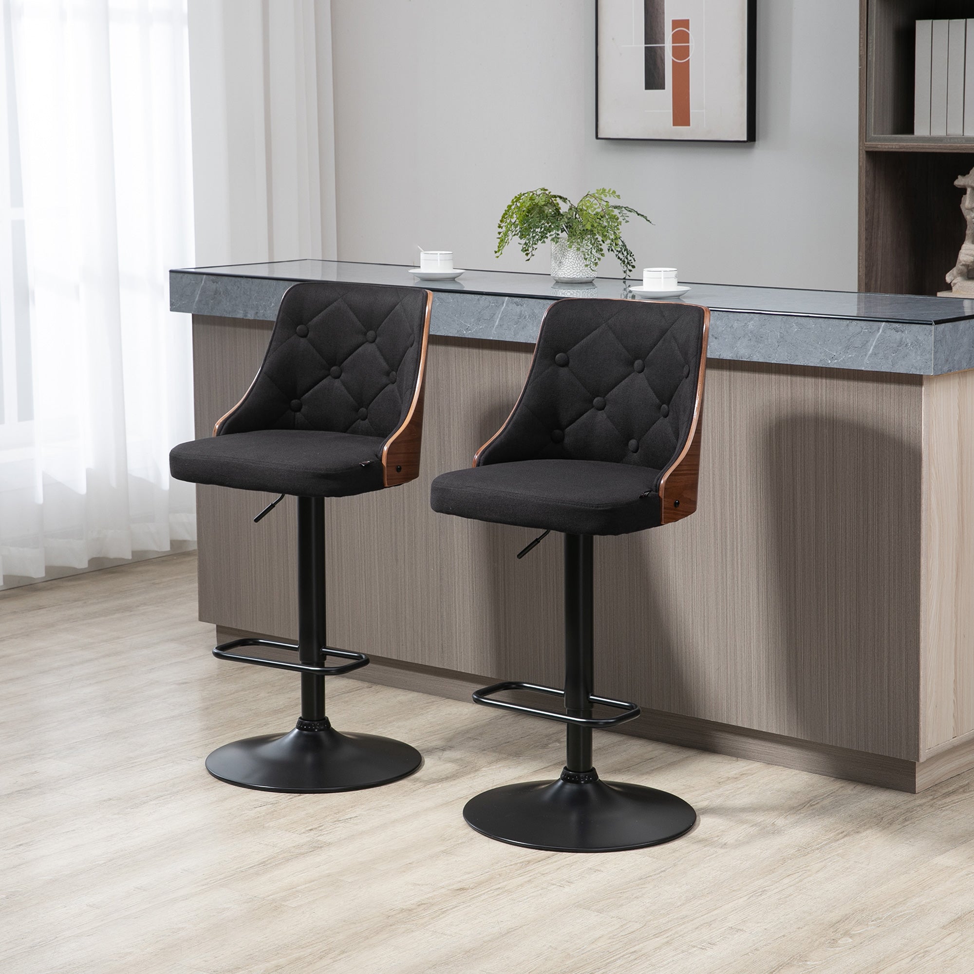 Lot de 2 tabourets de bar Réglable en Hauteur Rotatif sur 360°, Chaise Bar Haute avec Repose-pieds, tissu capitonné