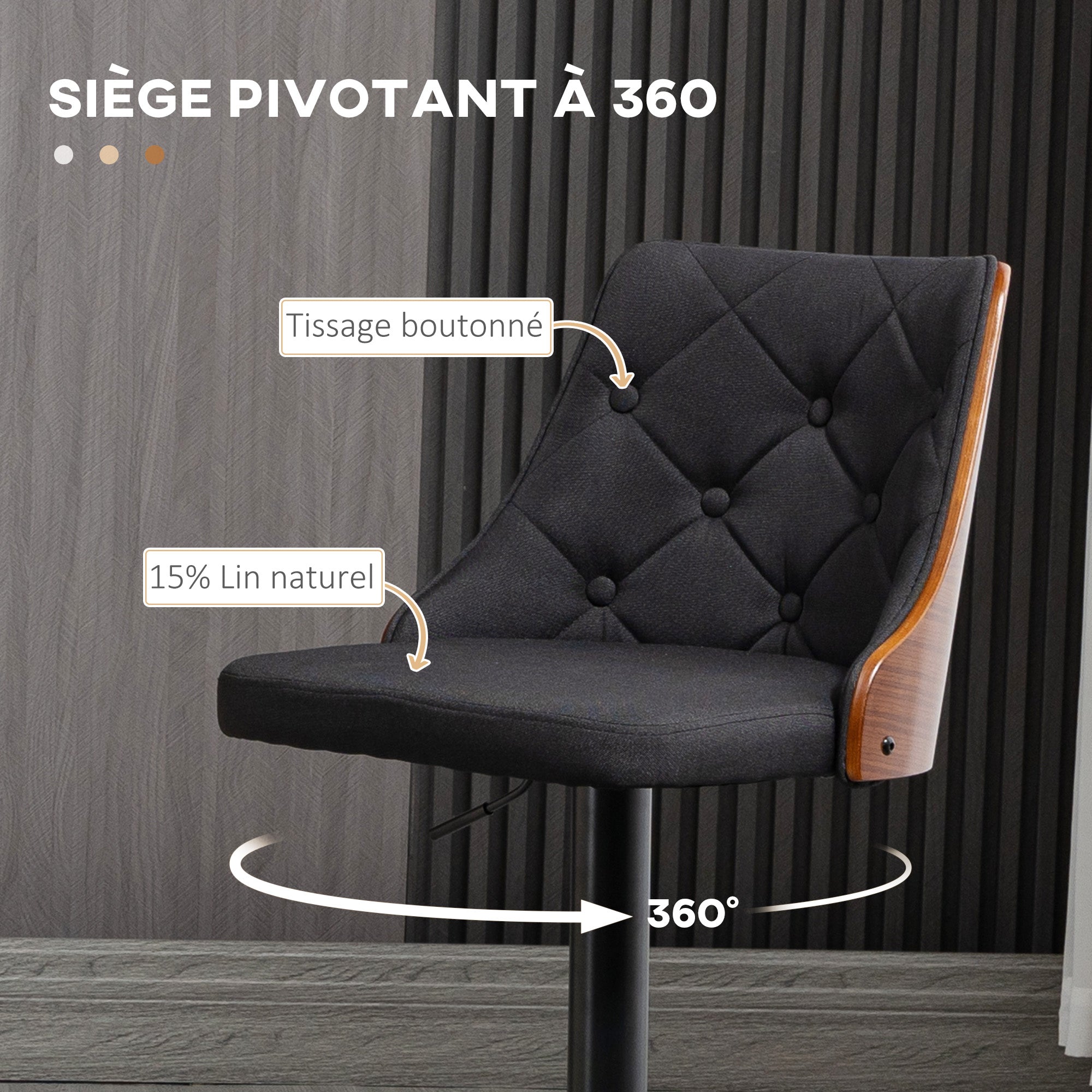 Lot de 2 tabourets de bar Réglable en Hauteur Rotatif sur 360°, Chaise Bar Haute avec Repose-pieds, tissu capitonné