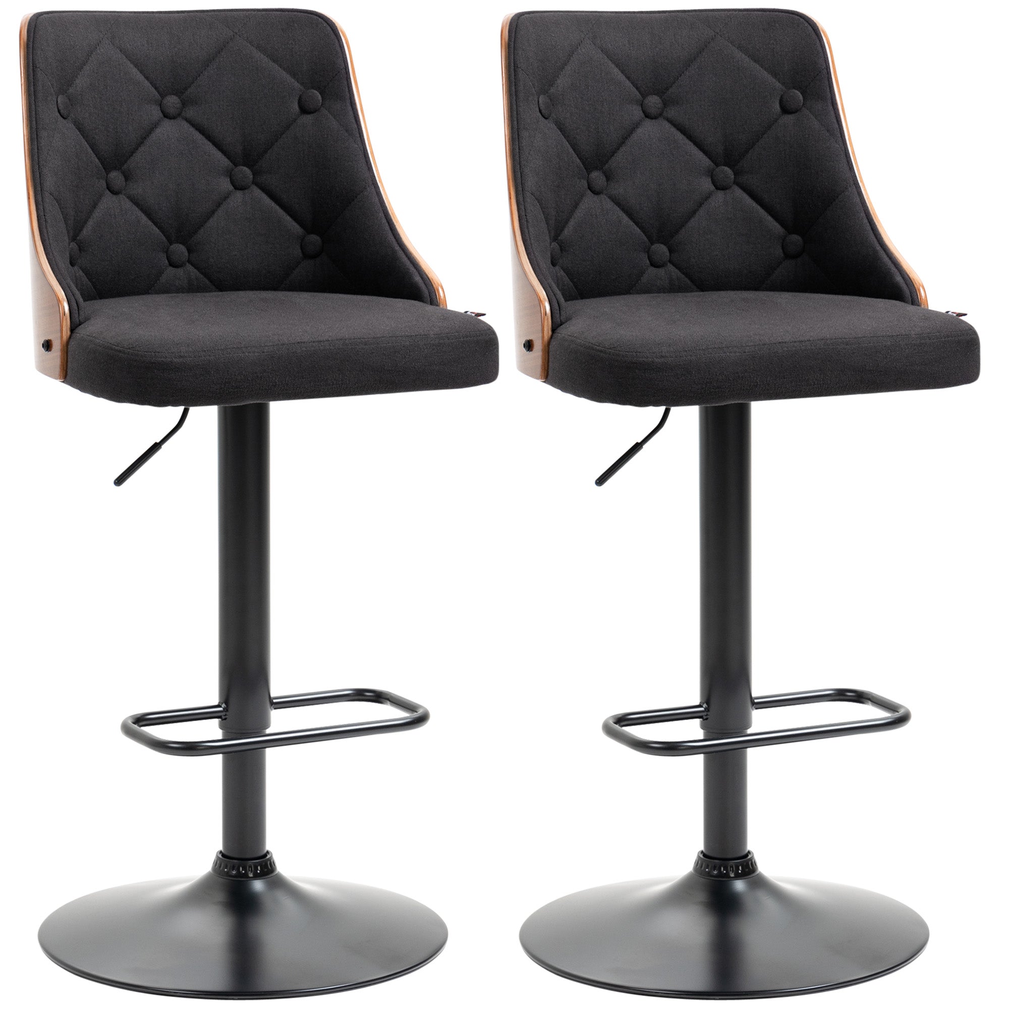 Lot de 2 tabourets de bar Réglable en Hauteur Rotatif sur 360°, Chaise Bar Haute avec Repose-pieds, tissu capitonné