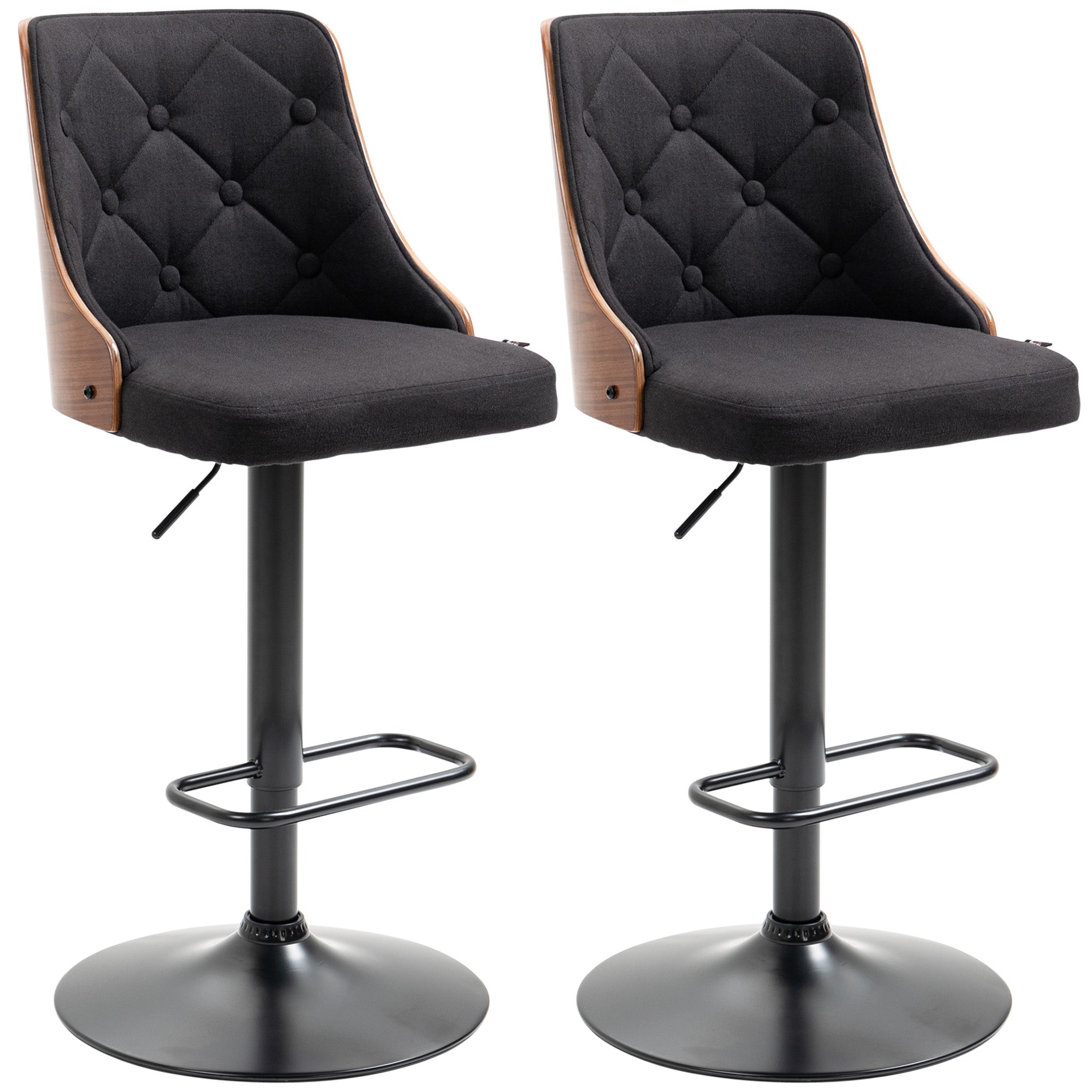 Lot de 2 tabourets de bar Réglable en Hauteur Rotatif sur 360°, Chaise Bar Haute avec Repose-pieds, tissu capitonné