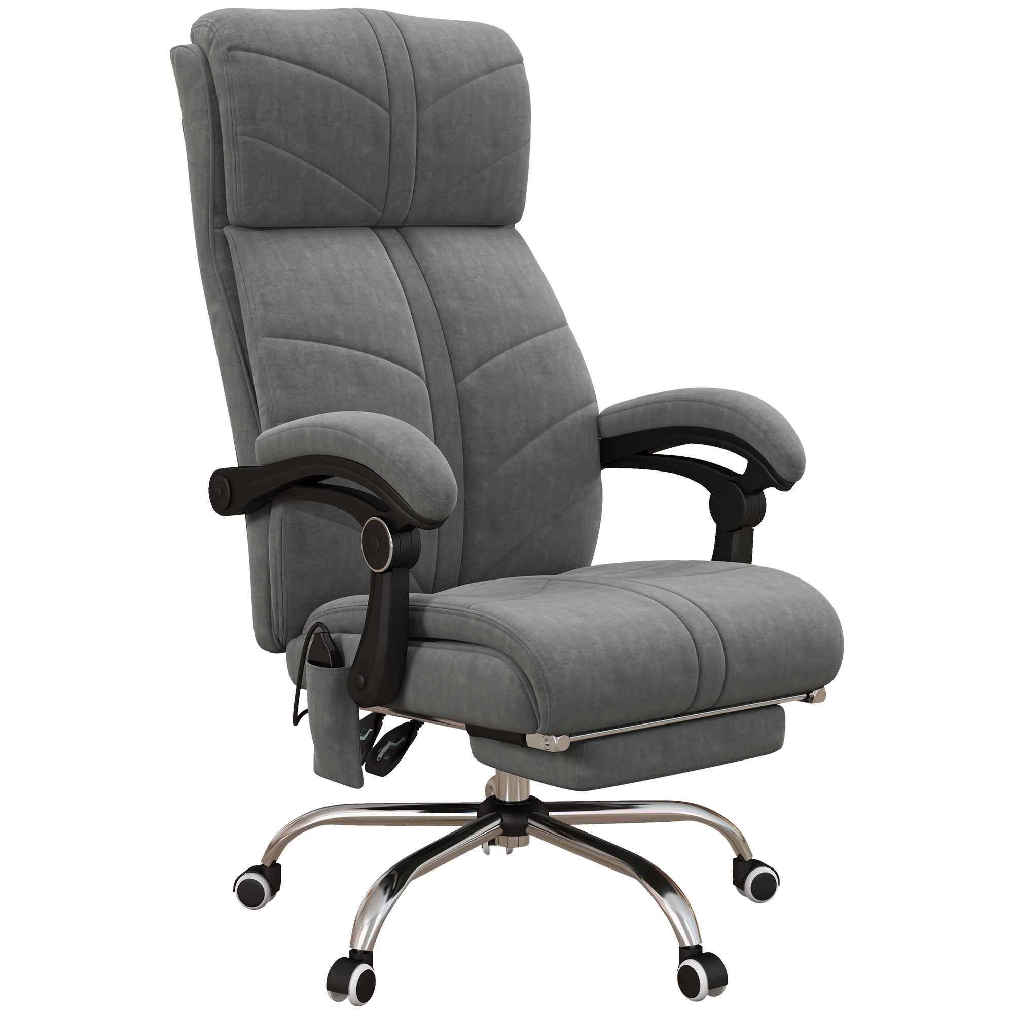 Fauteuil de bureau massant et chauffant chaise pour ordinateur inclinable revêtement en velours avec repose-pieds intégré 5 roulettes design moderne gris