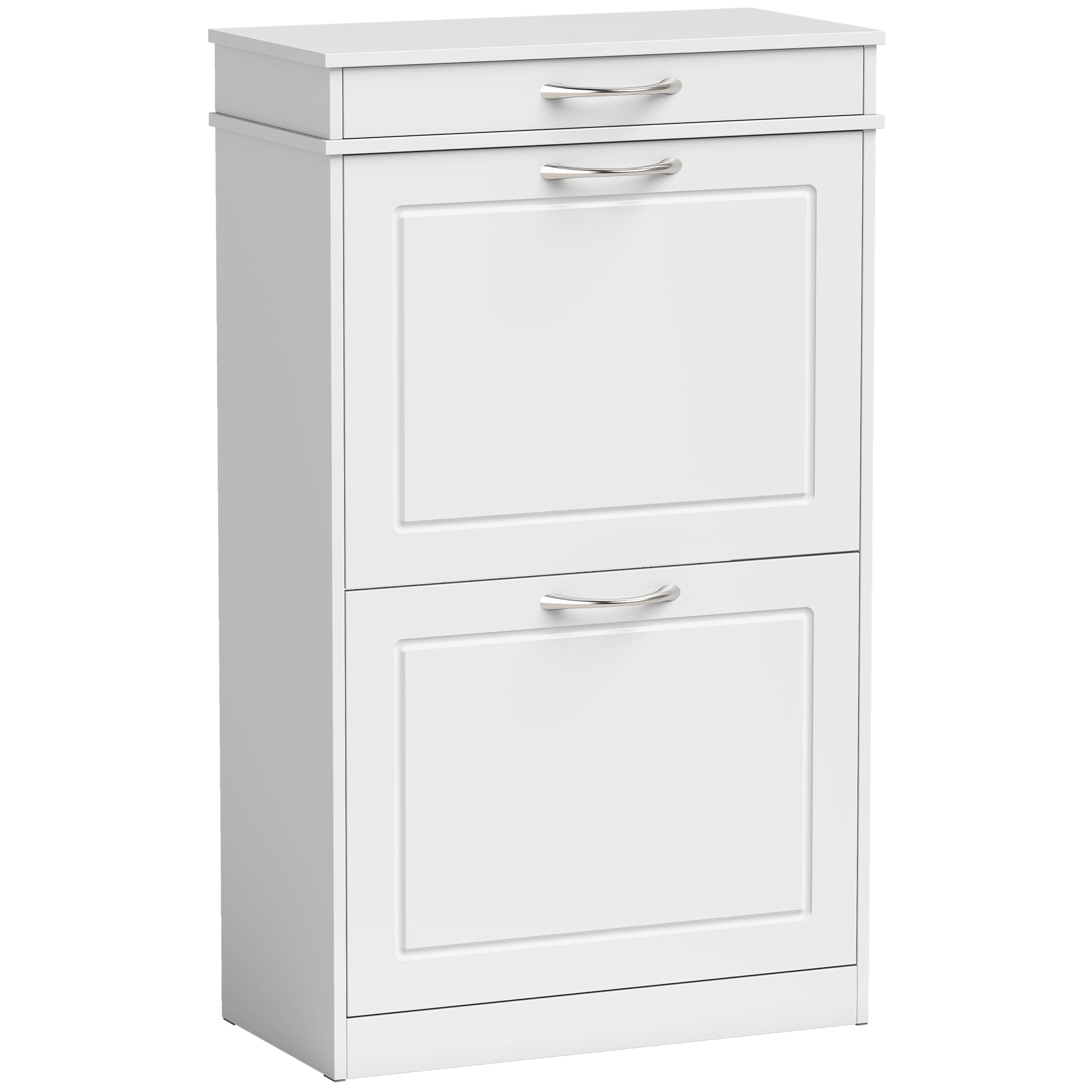 Meuble chaussure 8 paires, armoire à chaussures étroit avec tiroir et 2 portes abattants et étagère réglable, meuble d'entrée et couloir, 53 x 26,5 x 89 cm, blanc