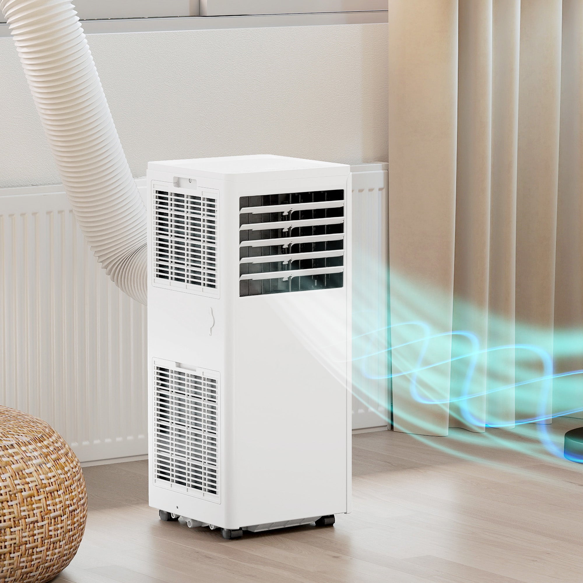 Climatiseur mobile 9000 BTU, climatiseur portable 4 en 1, refroidissement, déshumidificateur, ventilateur, mode nuit, télécommande, minuteur 24H, 2 vitesses, pour pièces 30 m², classe A